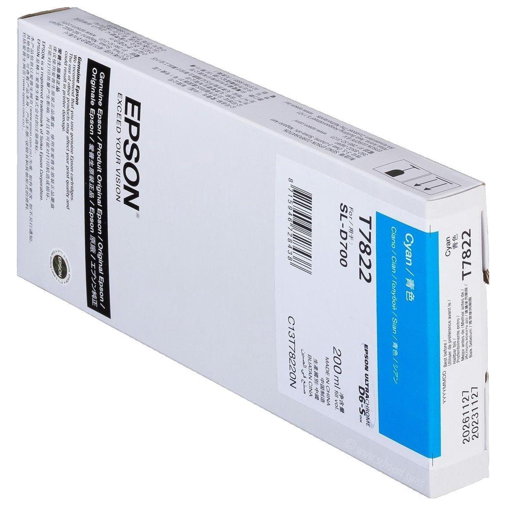 Voir la diapositive 2 : Epson Cartouche d'encre Epson T7822 Cyan