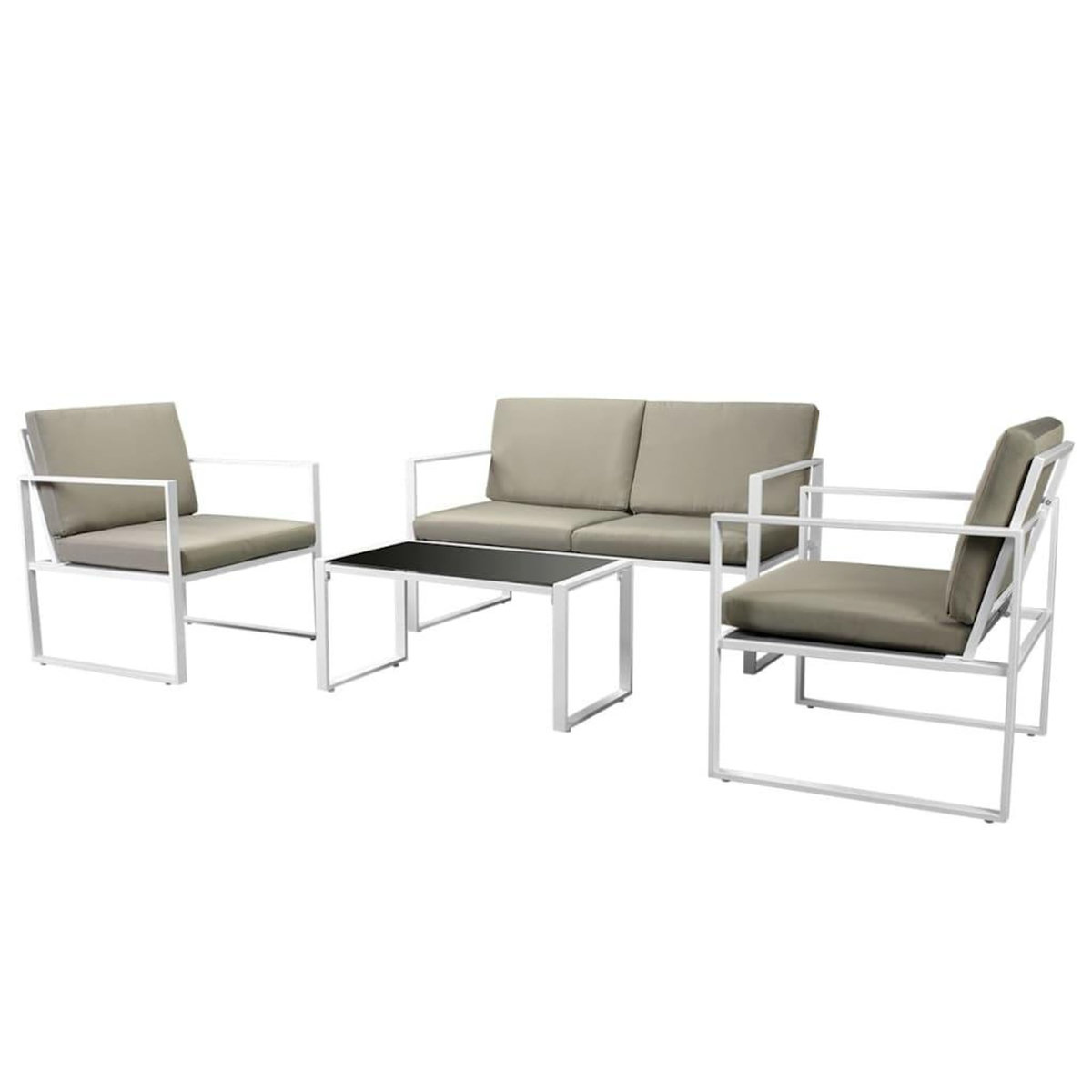 VIDAXL Salon de jardin 4 pcs avec coussins Acier Blanc