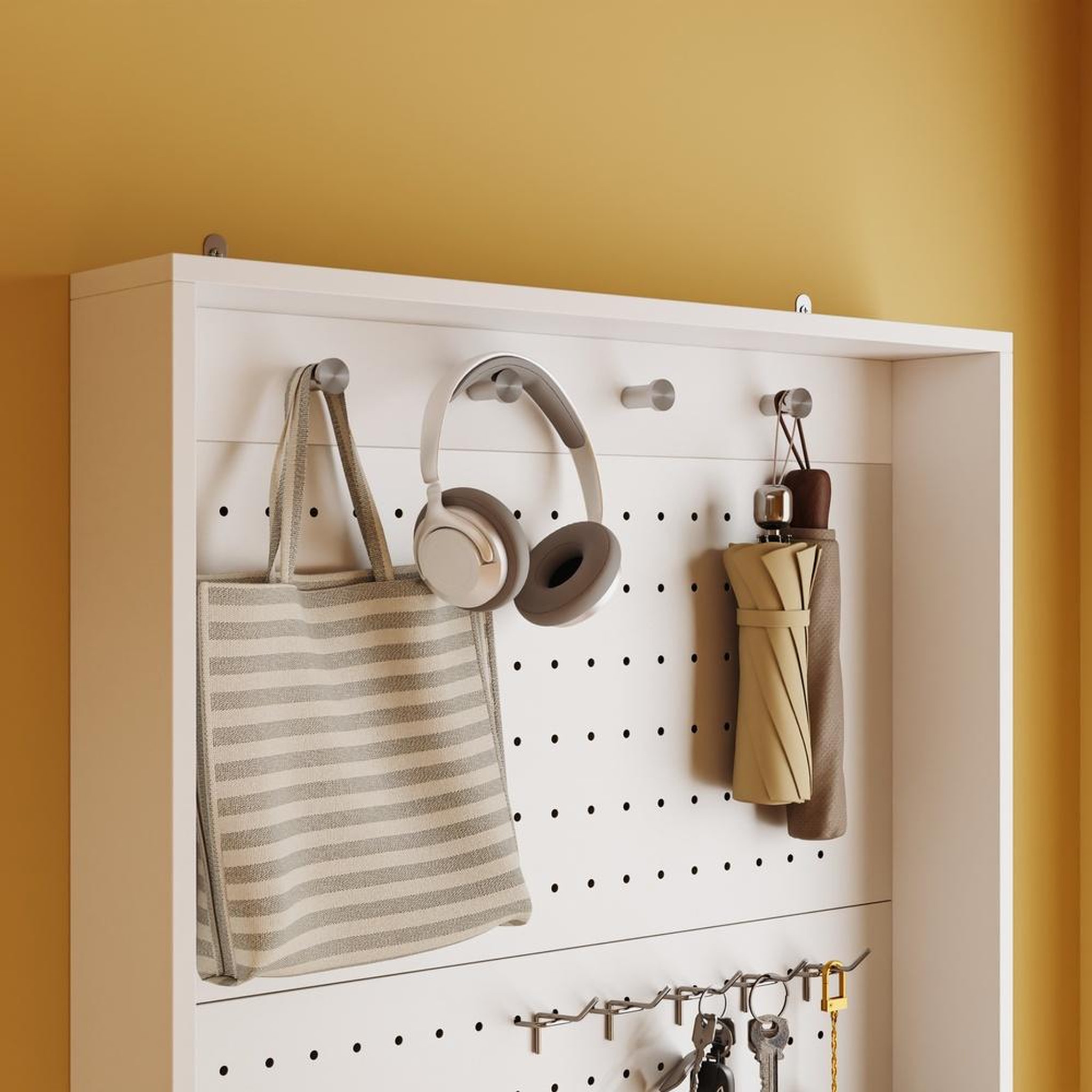 Voir la diapositive 5 : SOBUY Garderobe murale rangement entrée blanc 70x12x190cm fhk39-w