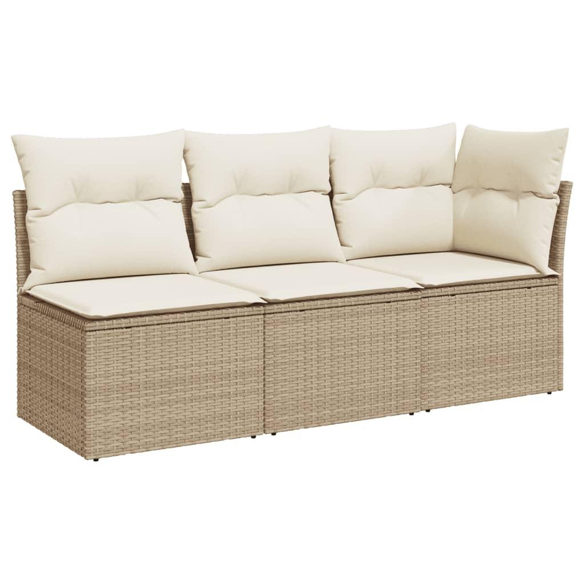 Voir la diapositive 2 : VIDAXL Canape de jardin avec coussins 3 places beige resine tressee