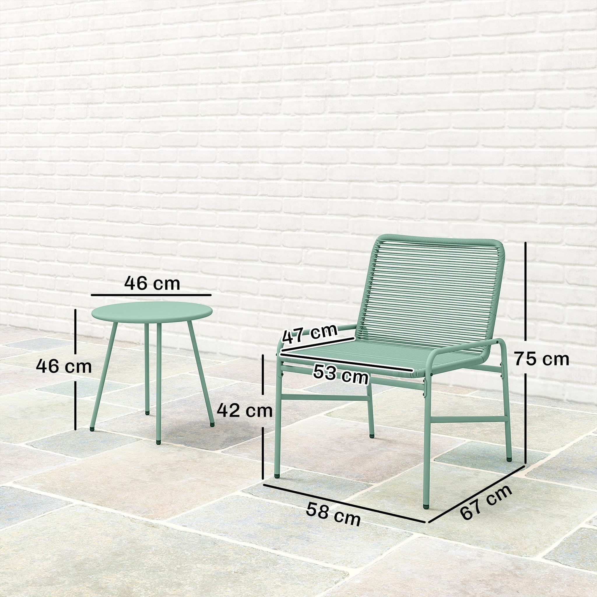 Voir la diapositive 3 : OUTSUNNY Salon de jardin style acapulco 2 places 3 pièces acier résine filaire vert d'eau
