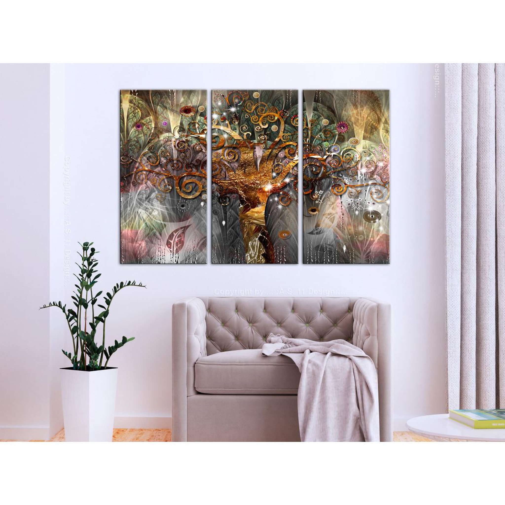 Voir la diapositive 2 : Paris Prix Tableau Imprimé 3 Panneaux  Golden Tree