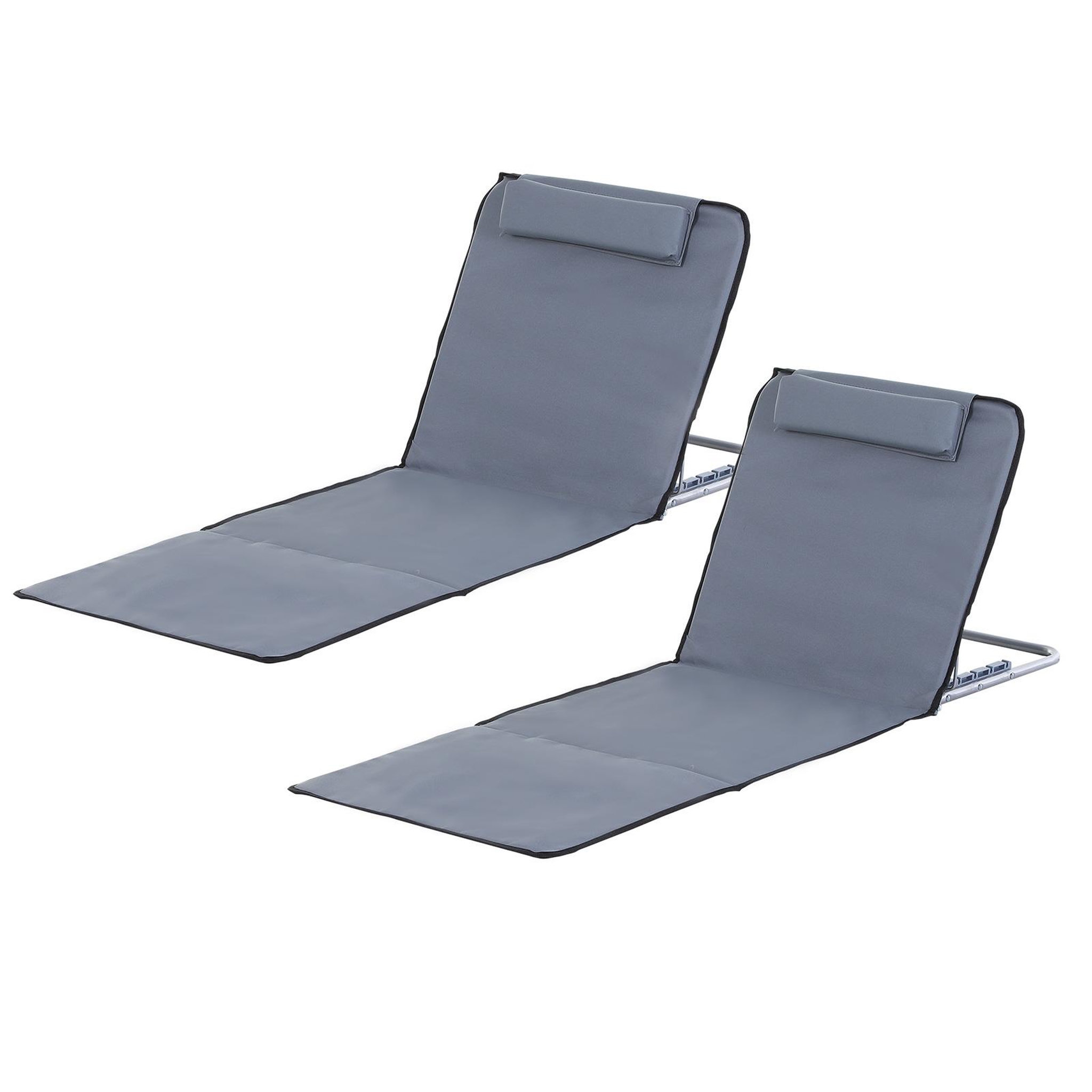 OUTSUNNY Lot de 2 tapis de plage rembourré - matelas de plage - nattes de plage - dossier inclinable multi-positions - sac transport inclus - métal polyester PE gris