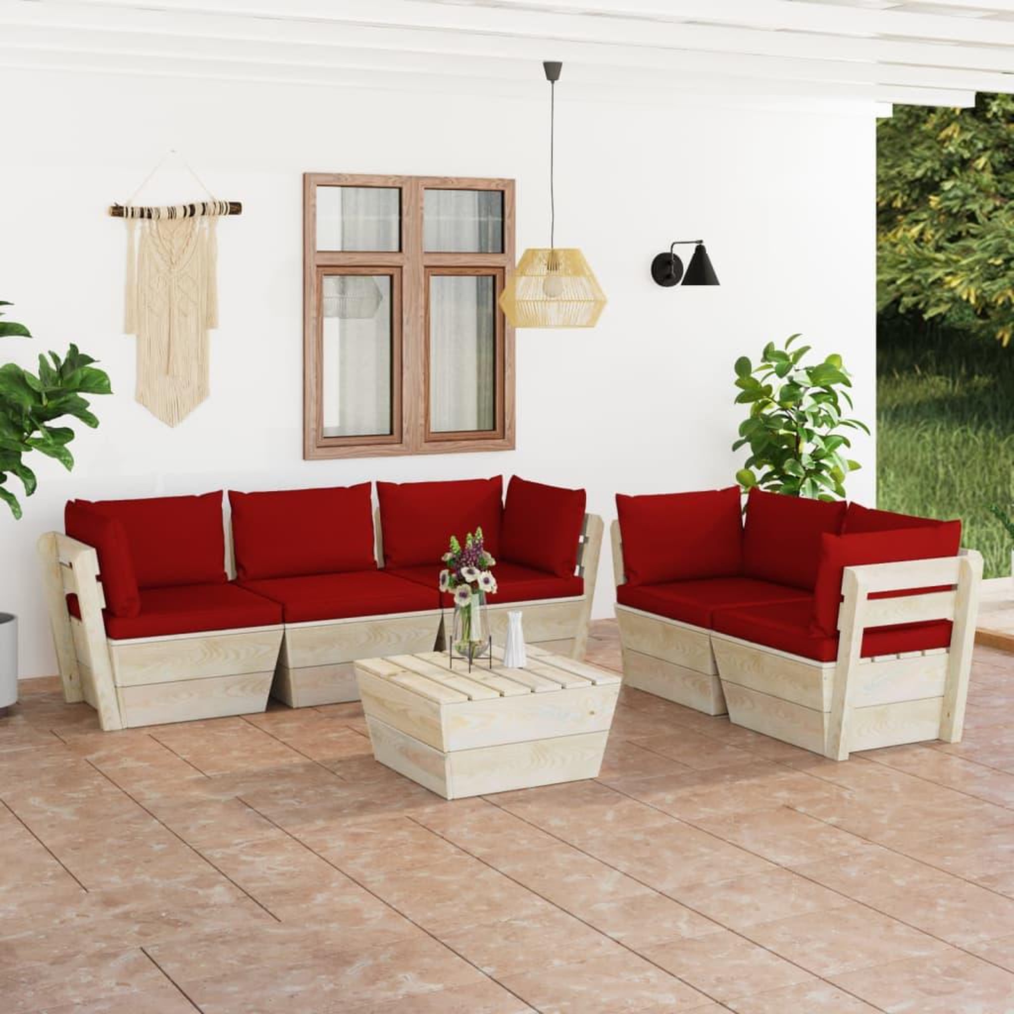 Voir la diapositive 1 : VIDAXL Salon de jardin palette 6 pcs avec coussins bois d'epicea