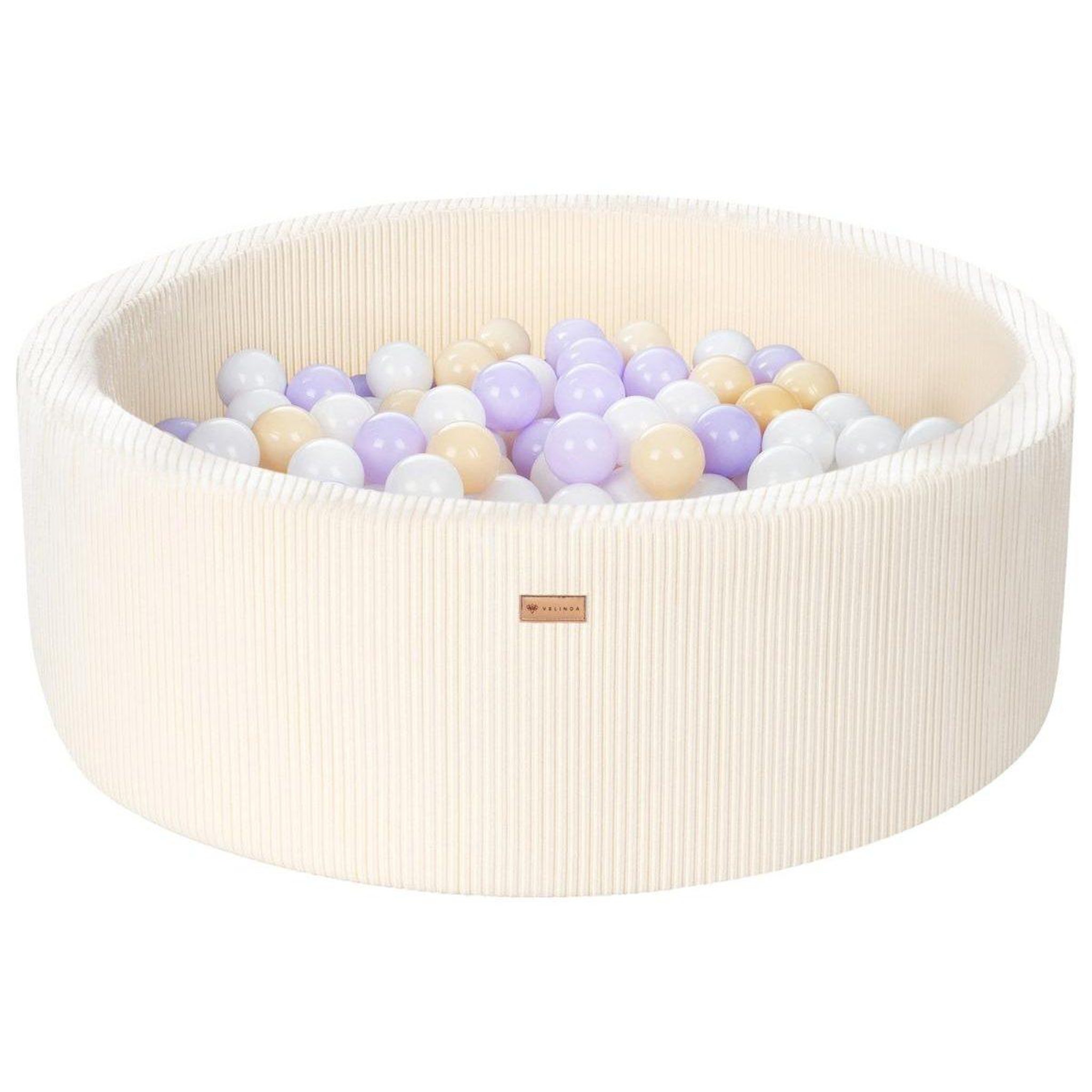 VELINDA Piscine à balles en velours côtelé avec 300 balles, diamètre env. 90 cm — crème