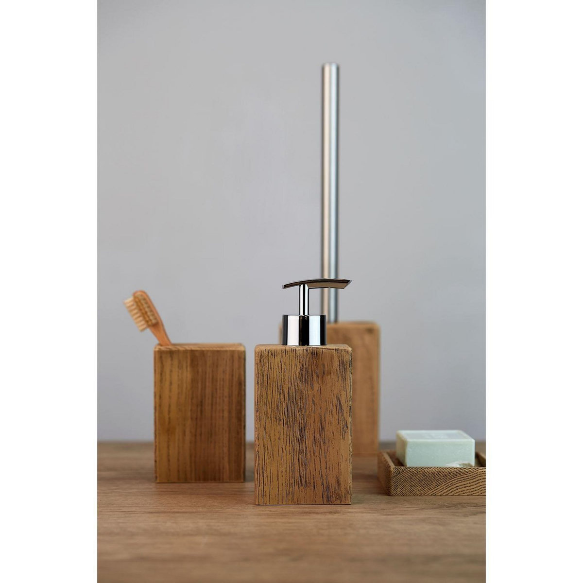 TOILINUX Set accessoires de salle de bain design bois Marla - Marron