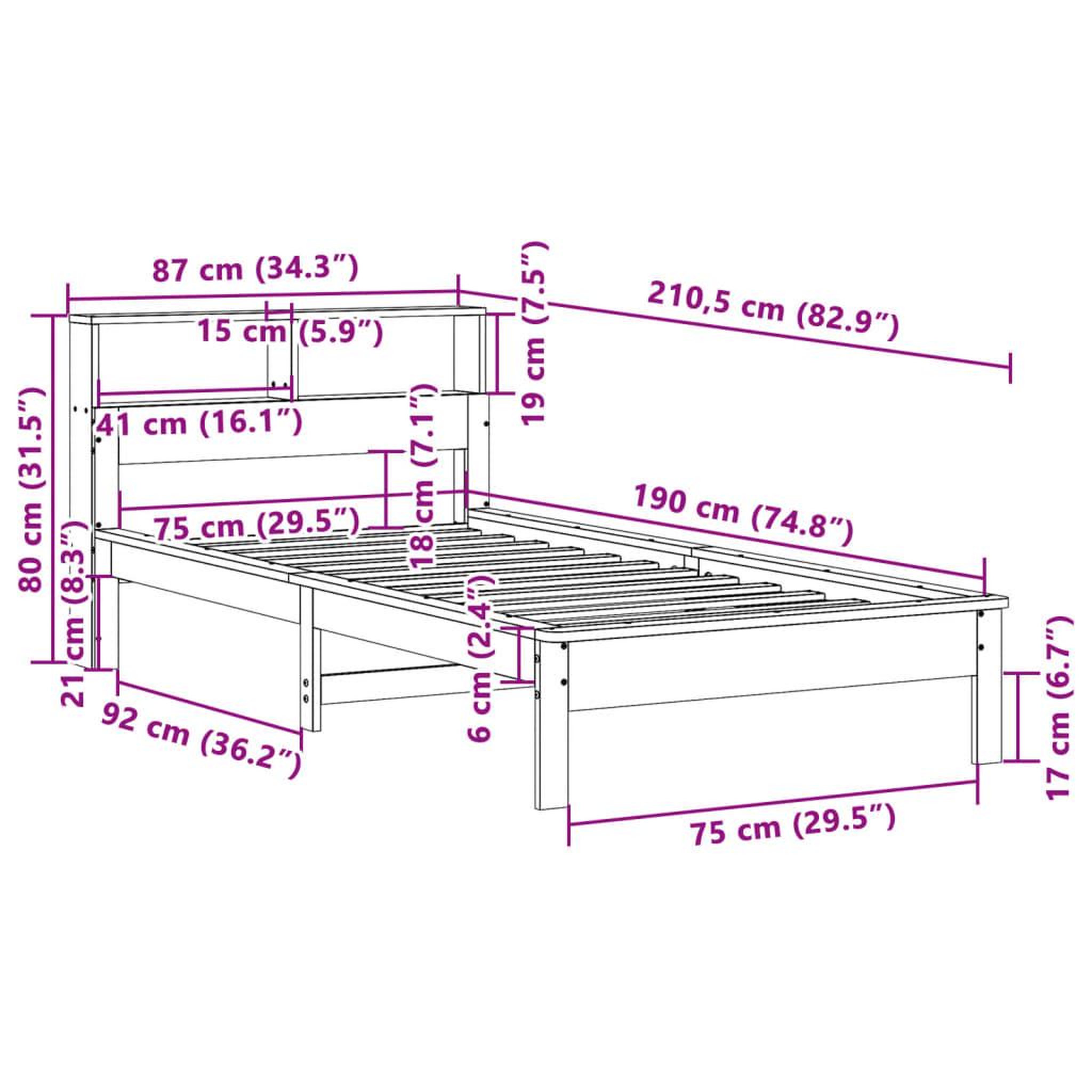 Voir la diapositive 6 : VIDAXL Lit bibliotheque sans matelas blanc 75x190cm bois de pin massif