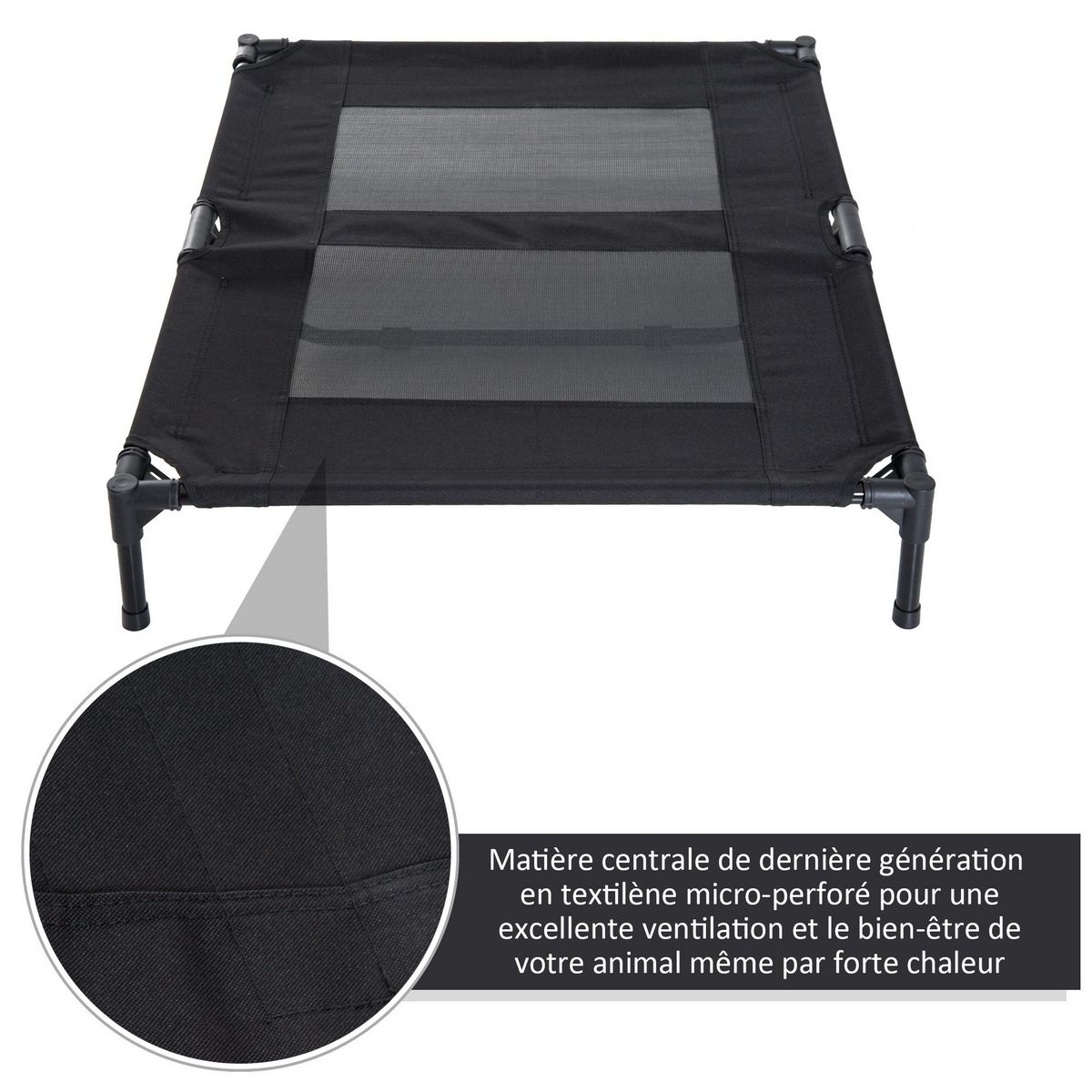 PAWHUT Lit sur pieds pour chien chat lit de camp animal lit surélevé Oxford textilène micro-perforé dim. 92L x 76l x 18H cm noir