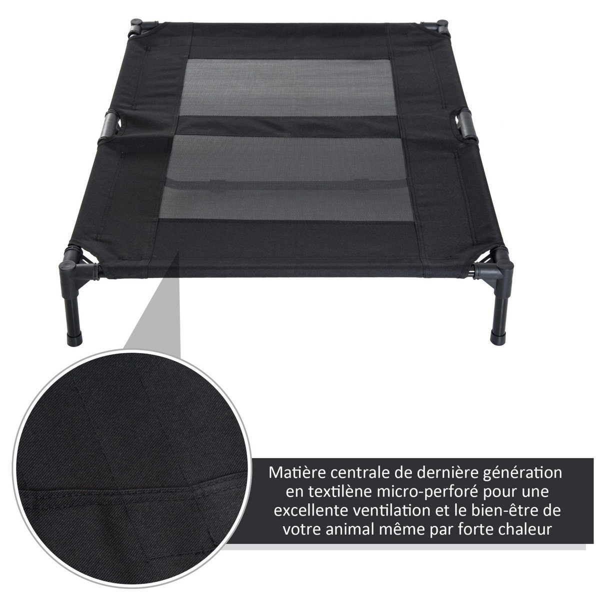 PAWHUT Lit sur pieds pour chien chat lit de camp animal lit surélevé Oxford textilène micro-perforé dim. 92L x 76l x 18H cm noir
