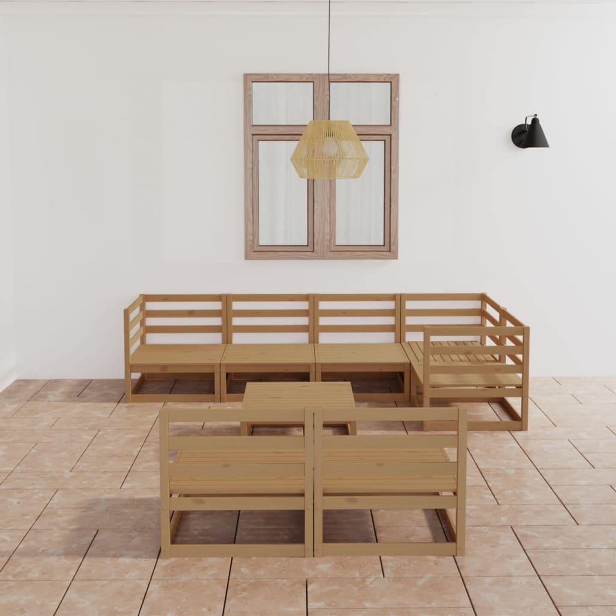 Voir la diapositive 1 : VIDAXL Salon de jardin 8 pcs marron miel bois de pin massif