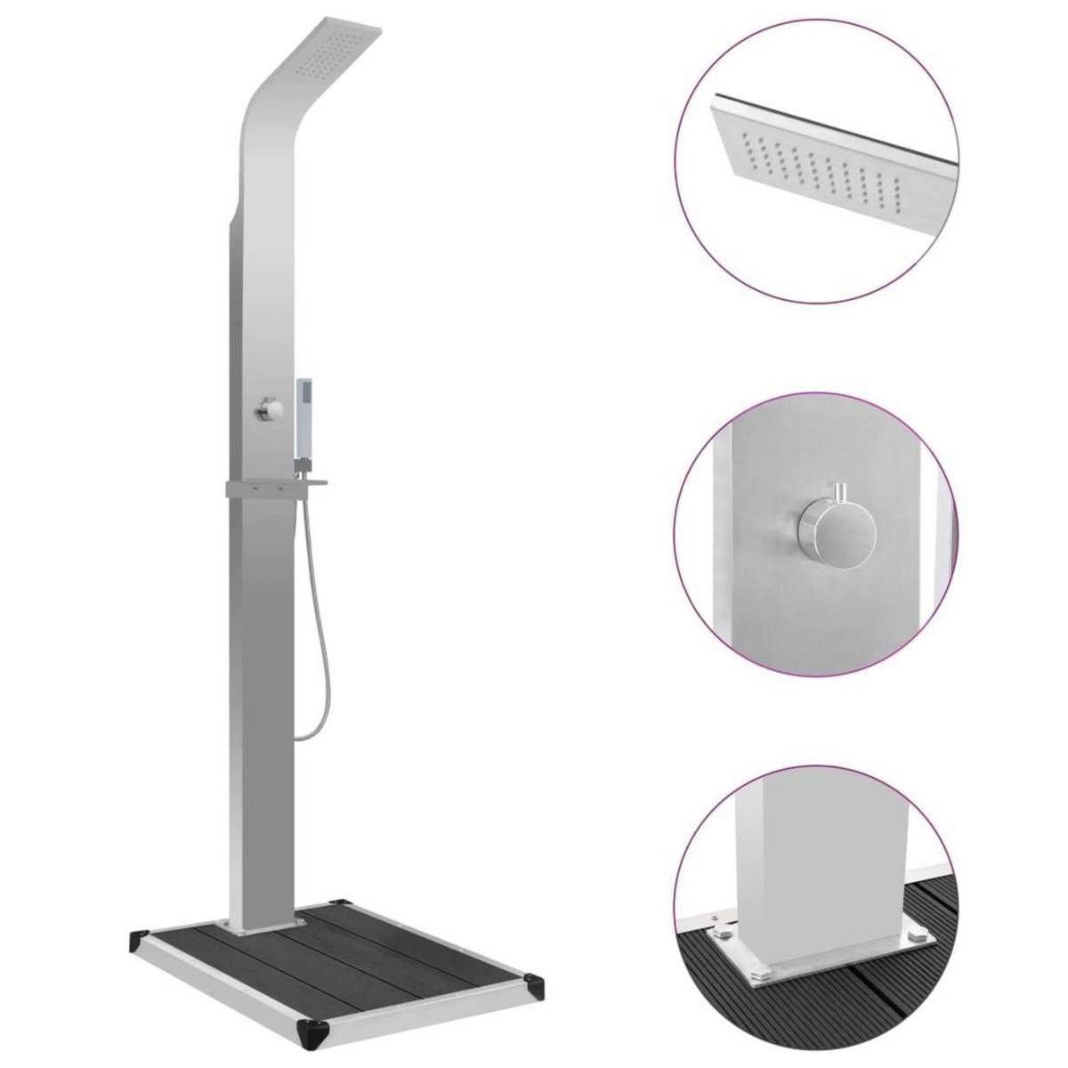 VIDAXL Douche d'exterieur avec receveur de douche WPC Acier inoxydable