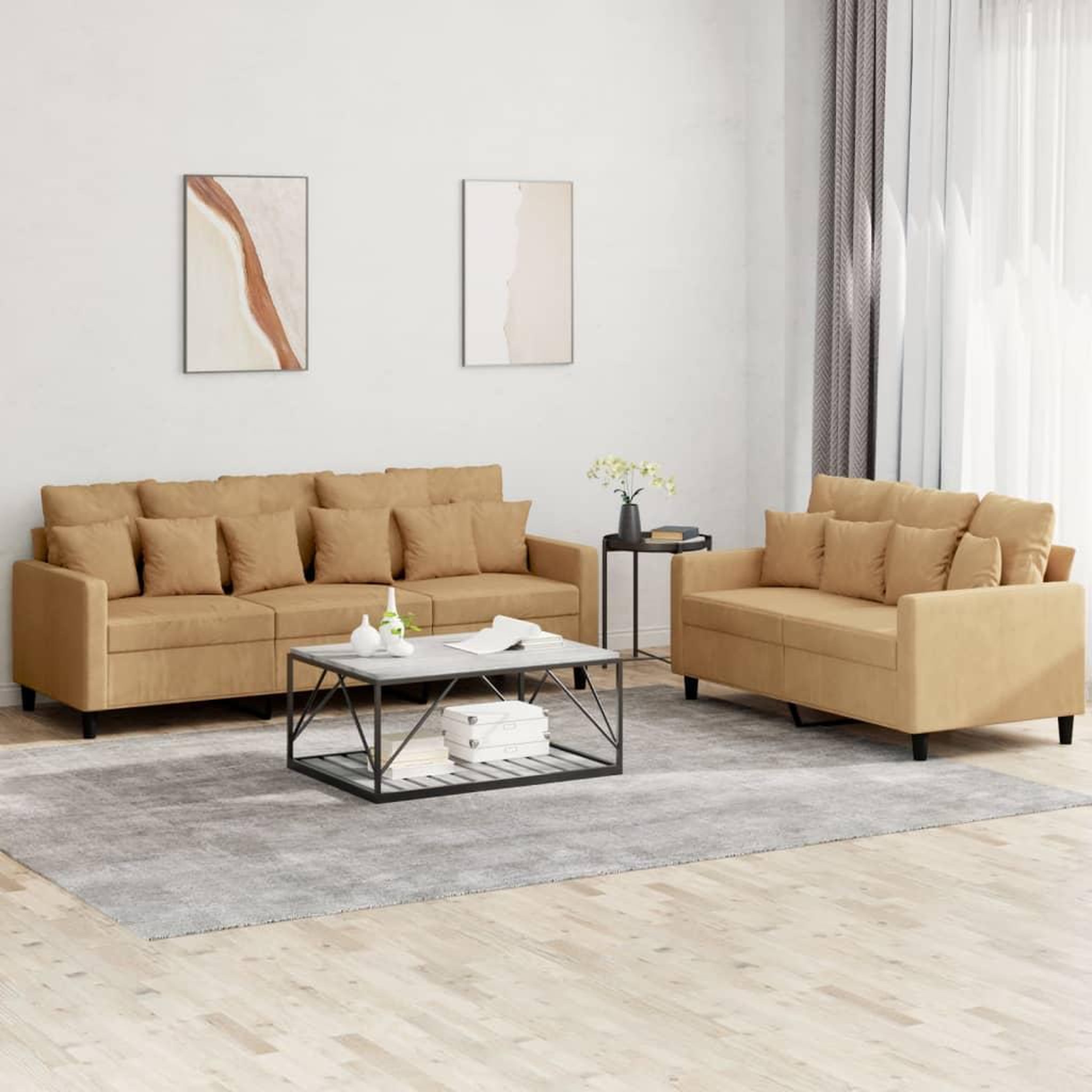 VIDAXL Ensemble de canapes 2 pcs avec coussins Marron Velours