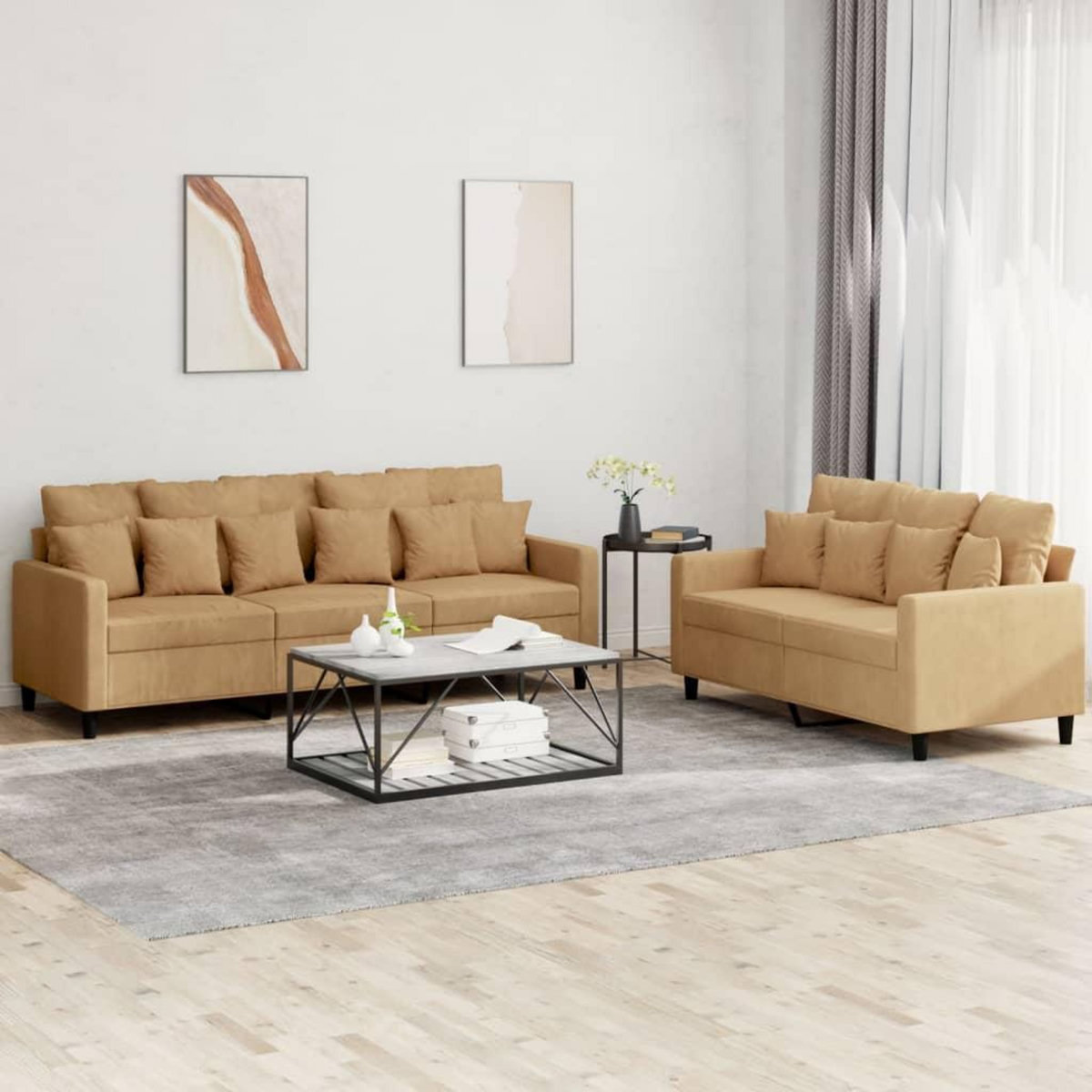 VIDAXL Ensemble de canapes 2 pcs avec coussins Marron Velours