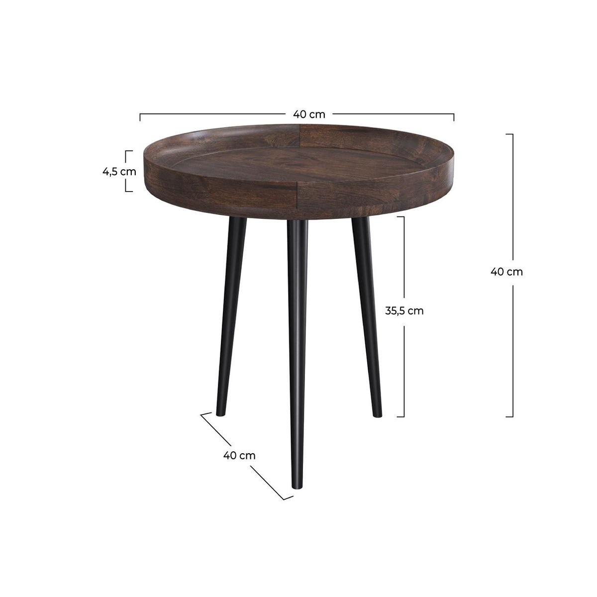 Rendez vous déco Table d'appoint ronde en bois de manguier foncé D40 cm - Palak