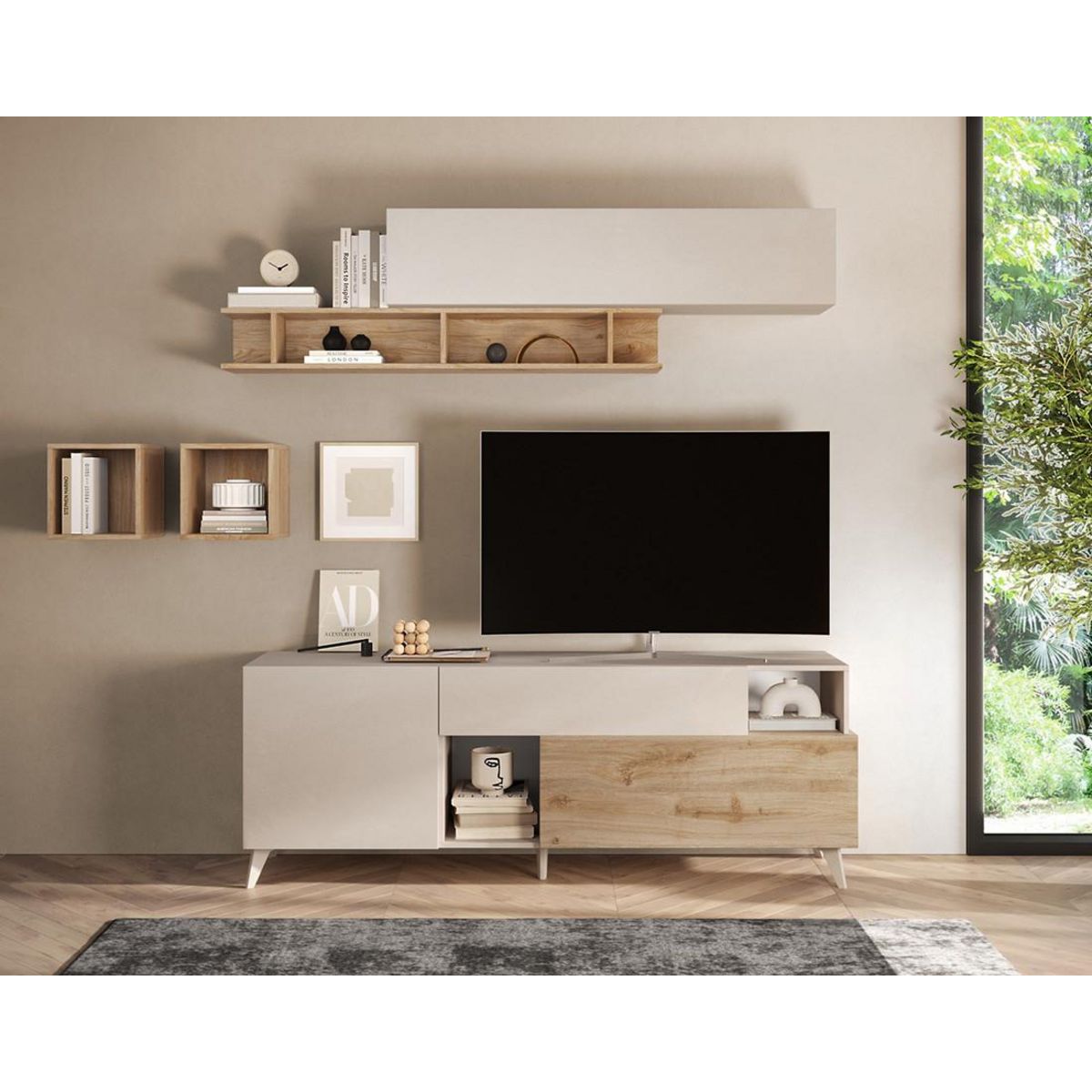 BEST MOBILIER Estelle - meuble tv - 2 portes et 1 tiroir - 181 cm