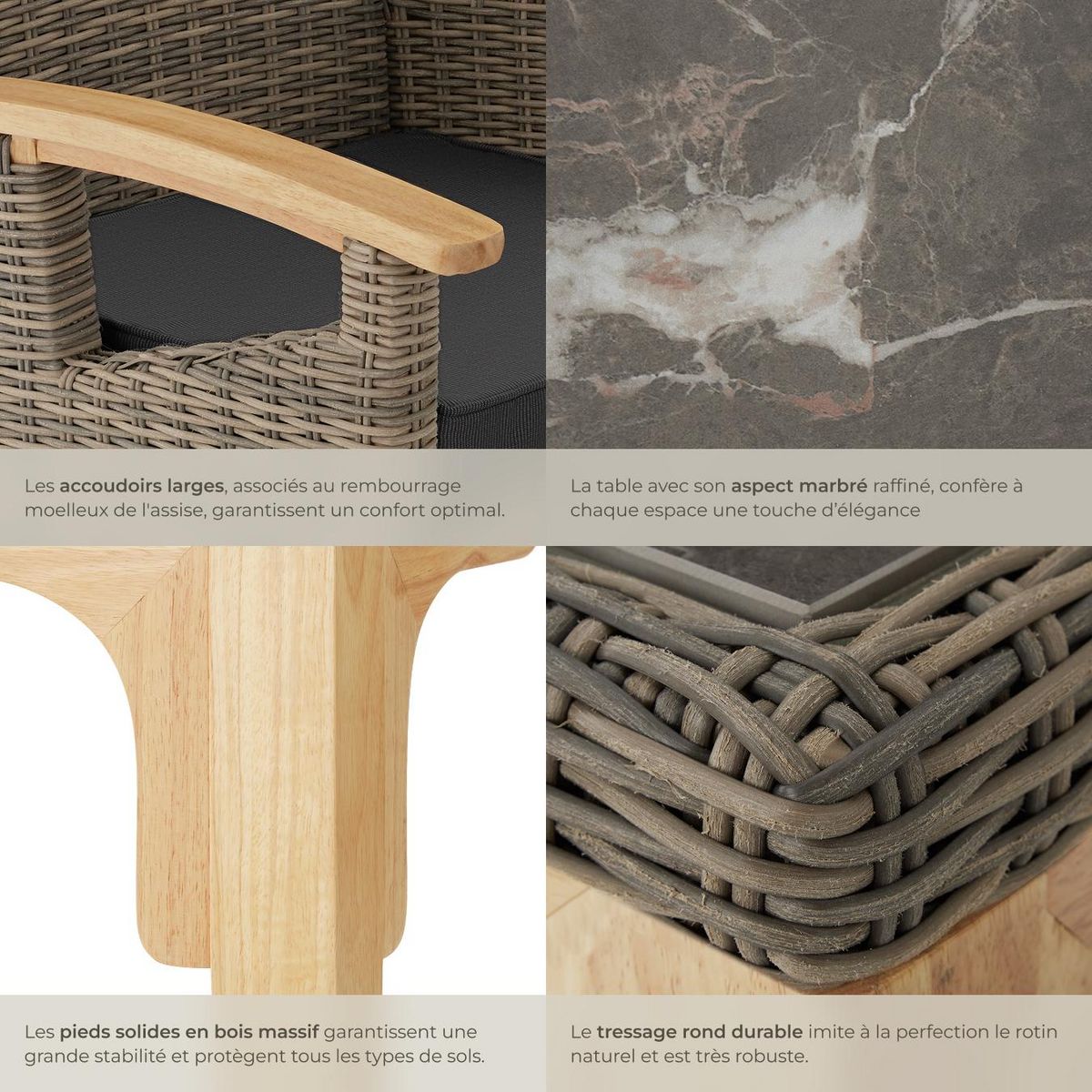 tectake Ensemble table en rotin avec 8 chaises avec cadre robuste marron naturel