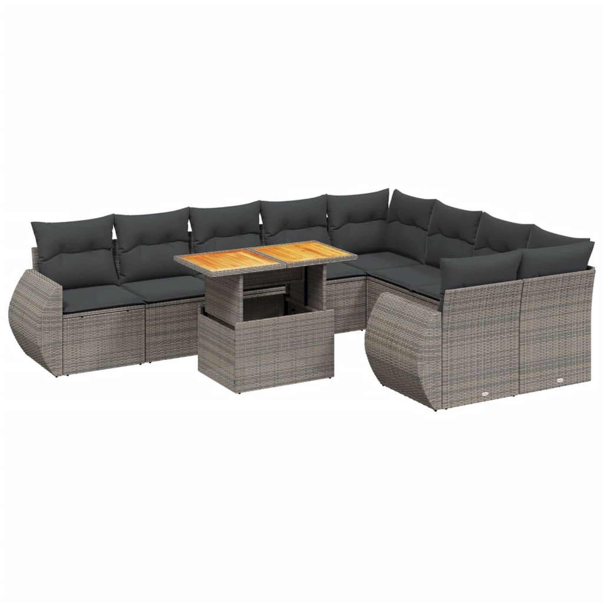 Voir la diapositive 2 : VIDAXL Salon de jardin avec coussins 10 pcs gris resine tressee