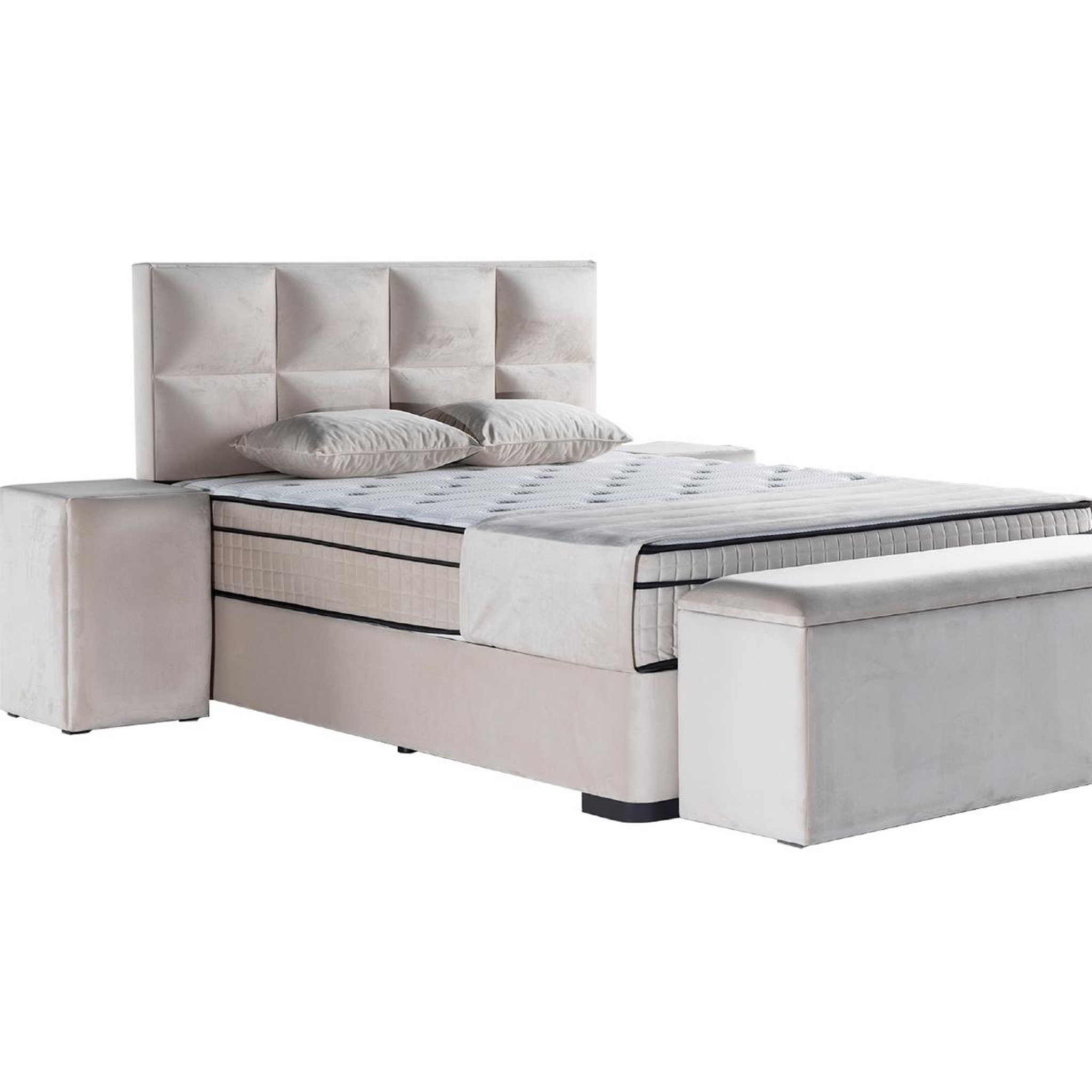 JLC KREATION Lit boxspring coffre 160cm en velours + matelas de 30cm laura