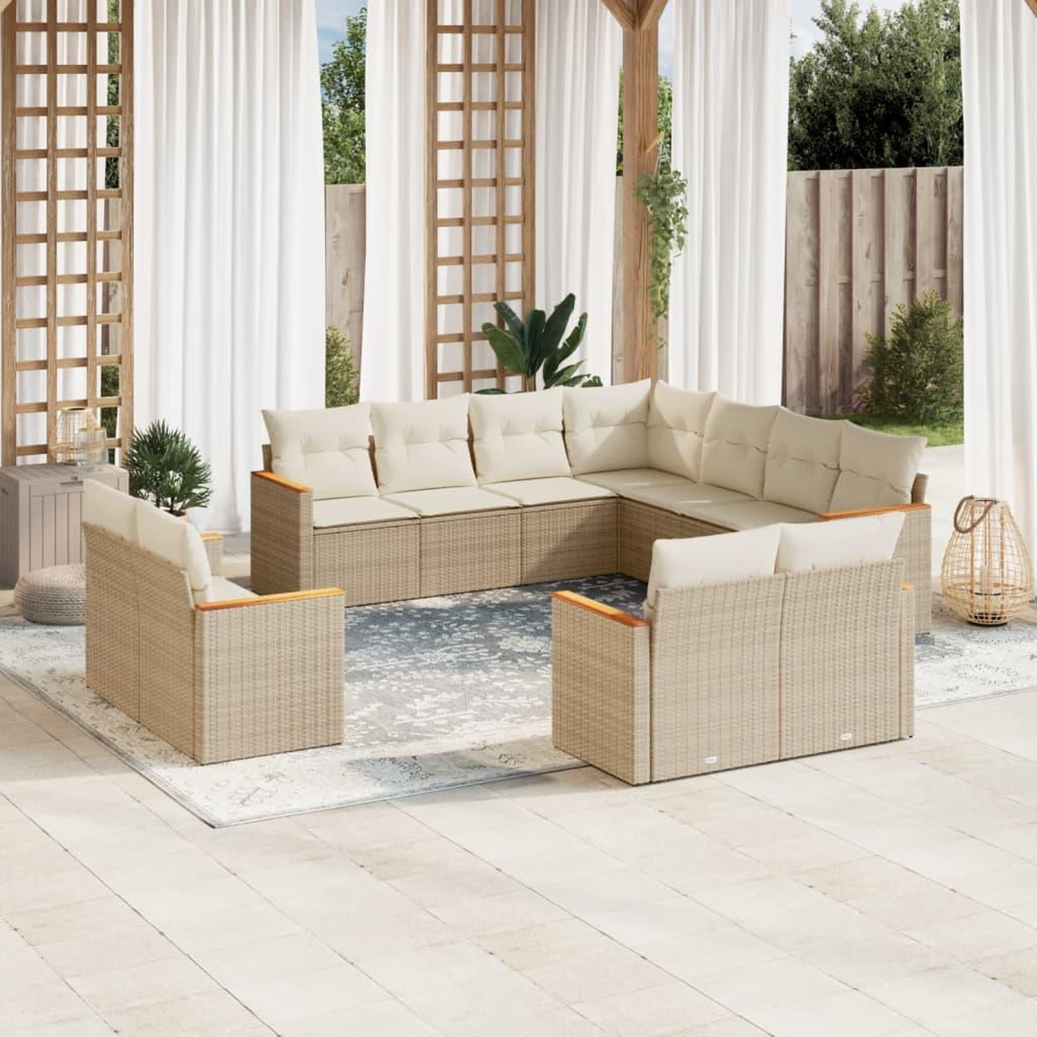 VIDAXL Salon de jardin 11 pcs avec coussins beige resine tressee