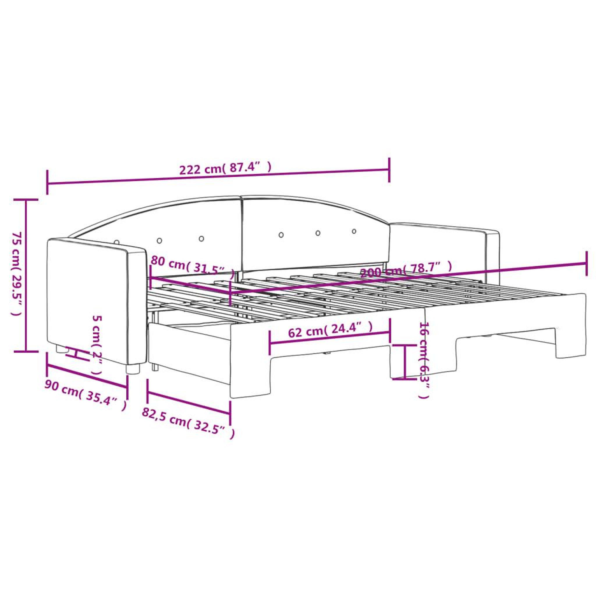Voir la diapositive 6 : VIDAXL Lit de jour avec gigogne sans matelas rose 80x200 cm