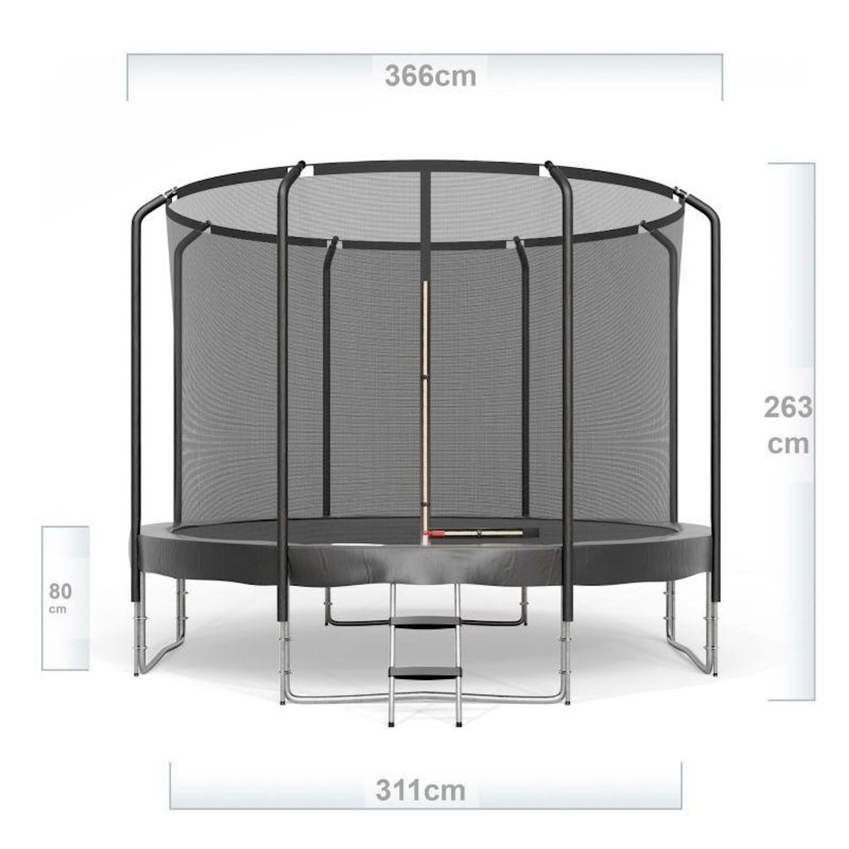 JUMP4FUN Trampoline Semi-Pro 12FT / 366cm Noir avec Filet de sécurité, Tapis de saut, Coussin de protection, Echelle