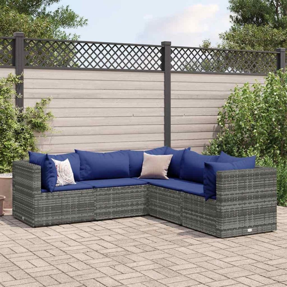 VIDAXL Salon de jardin 5 pcs avec coussins Gris Resine tressee