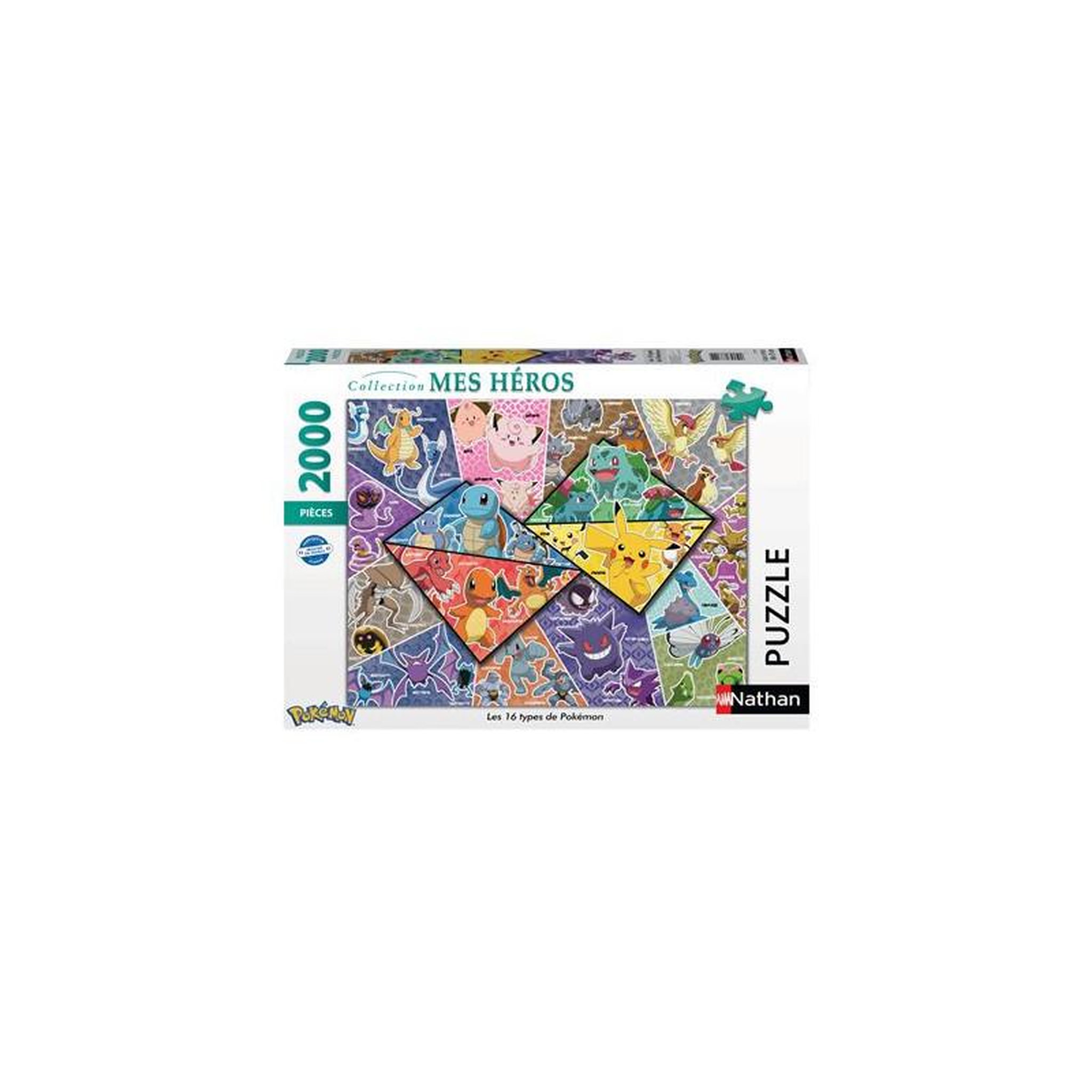 Nathan Puzzle 2000 pièces – Pokémon les 16 types – Puzzle adulte – Nathan