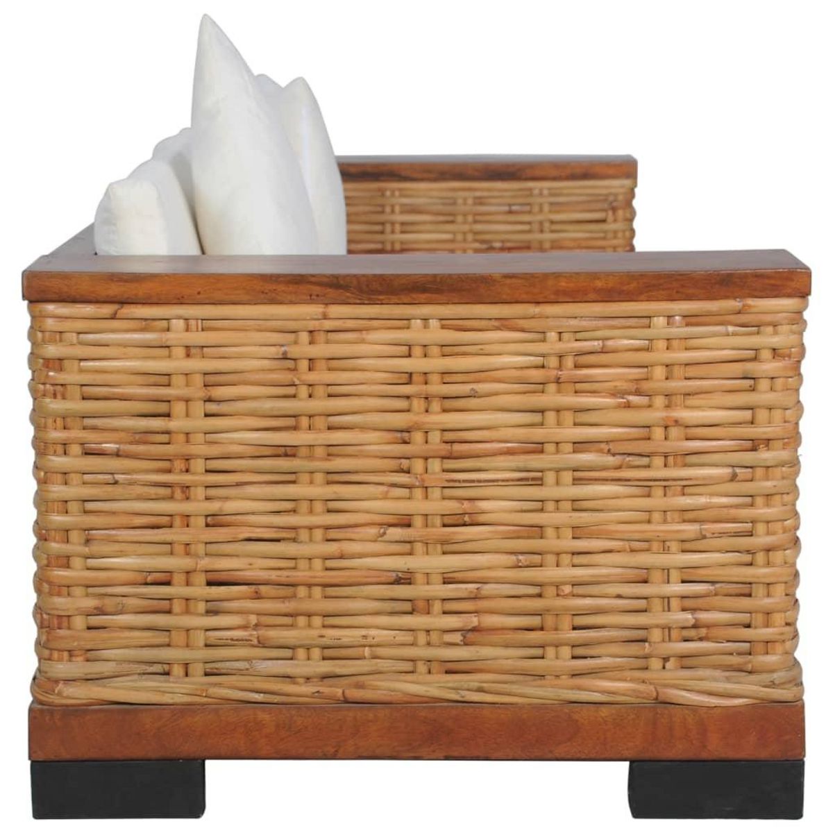 VIDAXL Canape a 3 places avec coussins Marron Rotin naturel