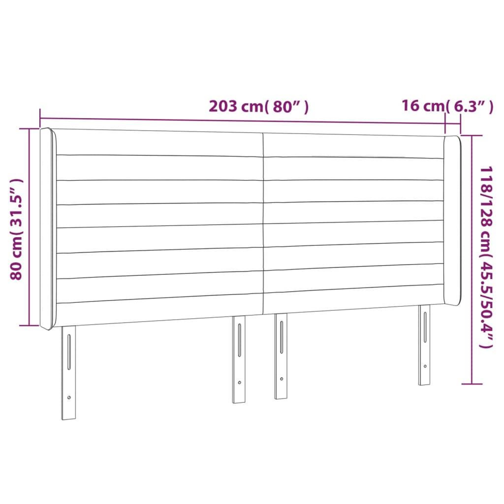 Voir la diapositive 6 : VIDAXL Tete de lit avec oreilles Gris clair 203x16x118/128 cm Tissu
