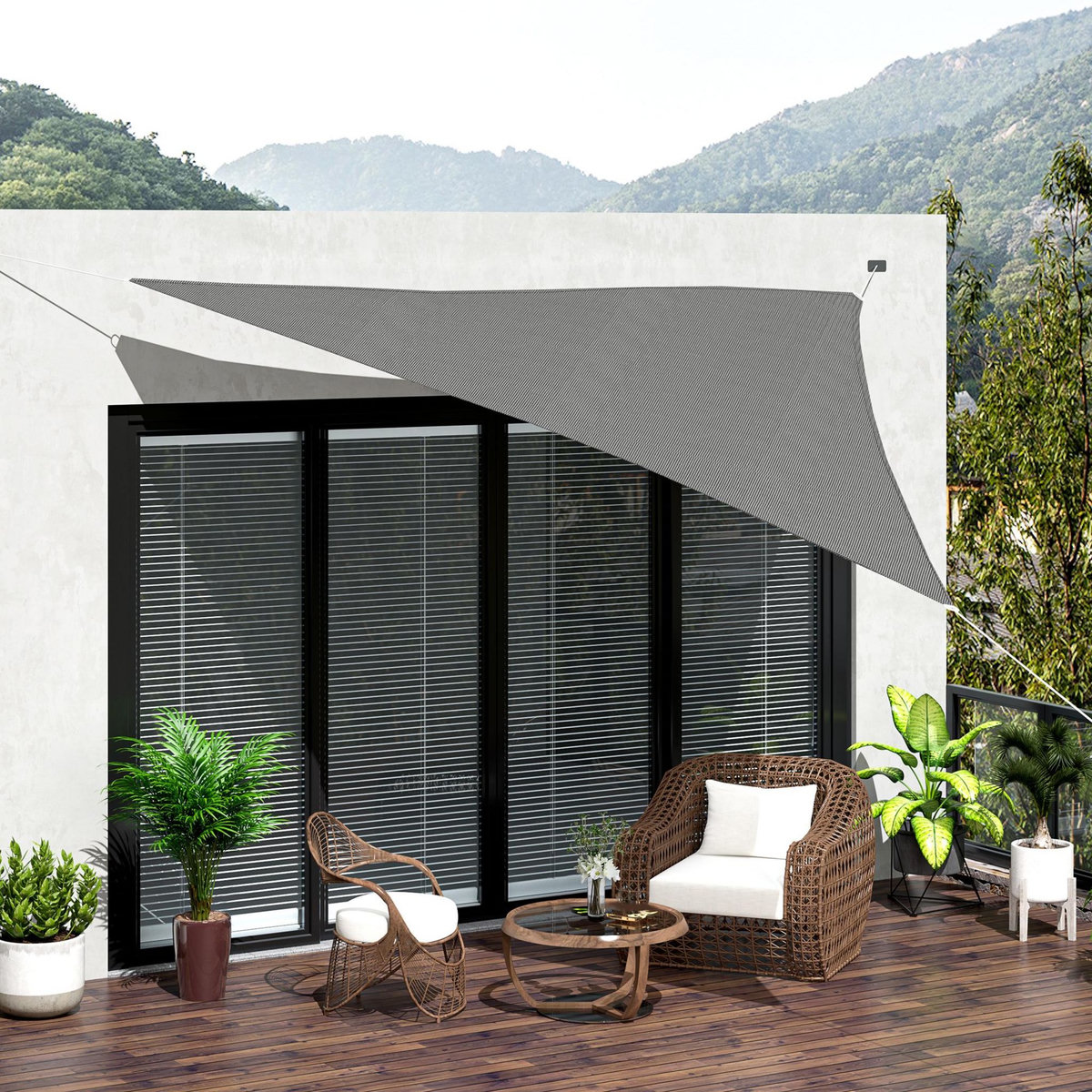 OUTSUNNY Voile d'ombrage triangulaire grande taille 3,6 x 3,6 x 3,6 m polyéthylène haute densité HDPE résistant aux UV gris