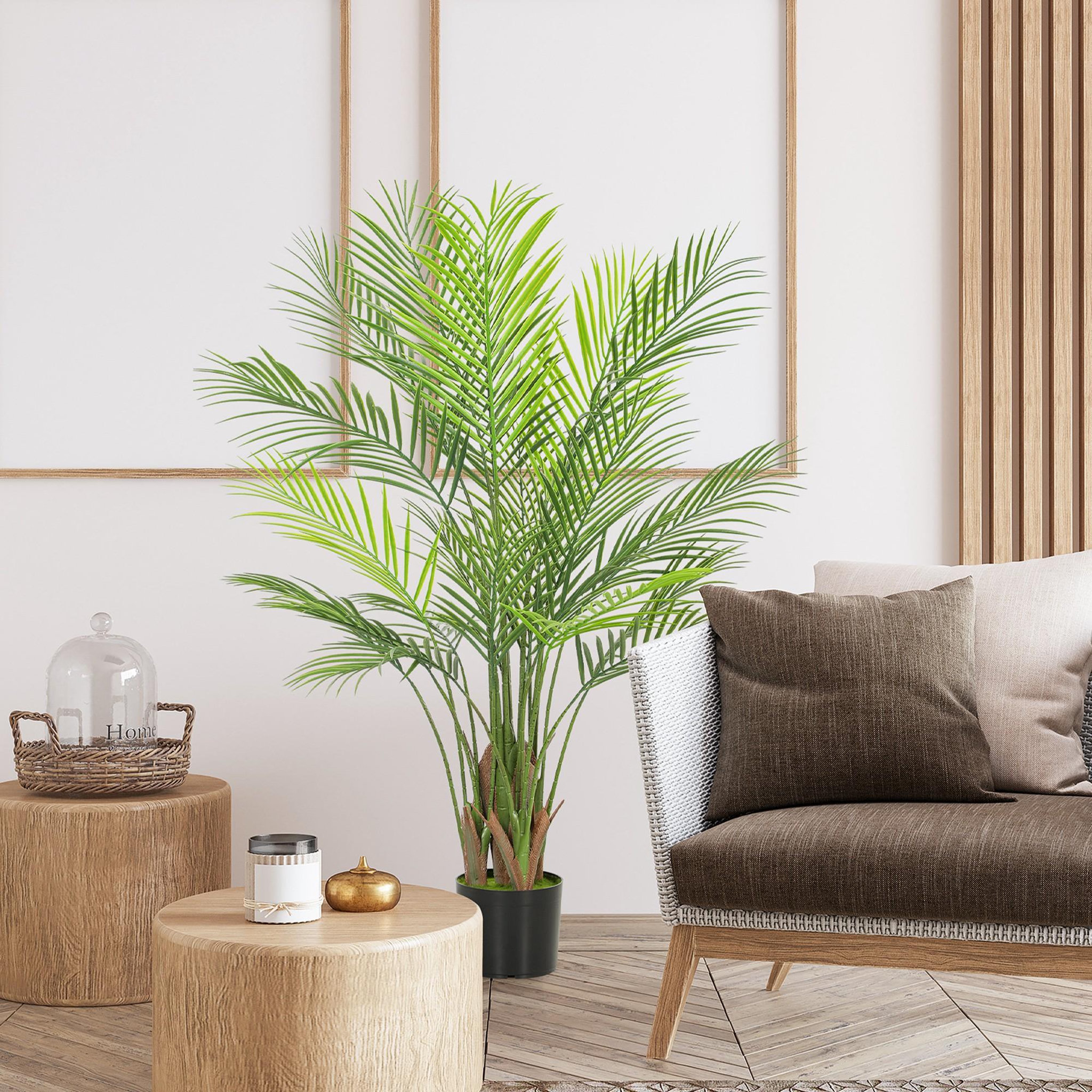 Voir la diapositive 4 : HOMCOM Palmier artificiel - plante artificielle H.120cm - 4 pieds 22 feuilles grand réalisme - pot inclus