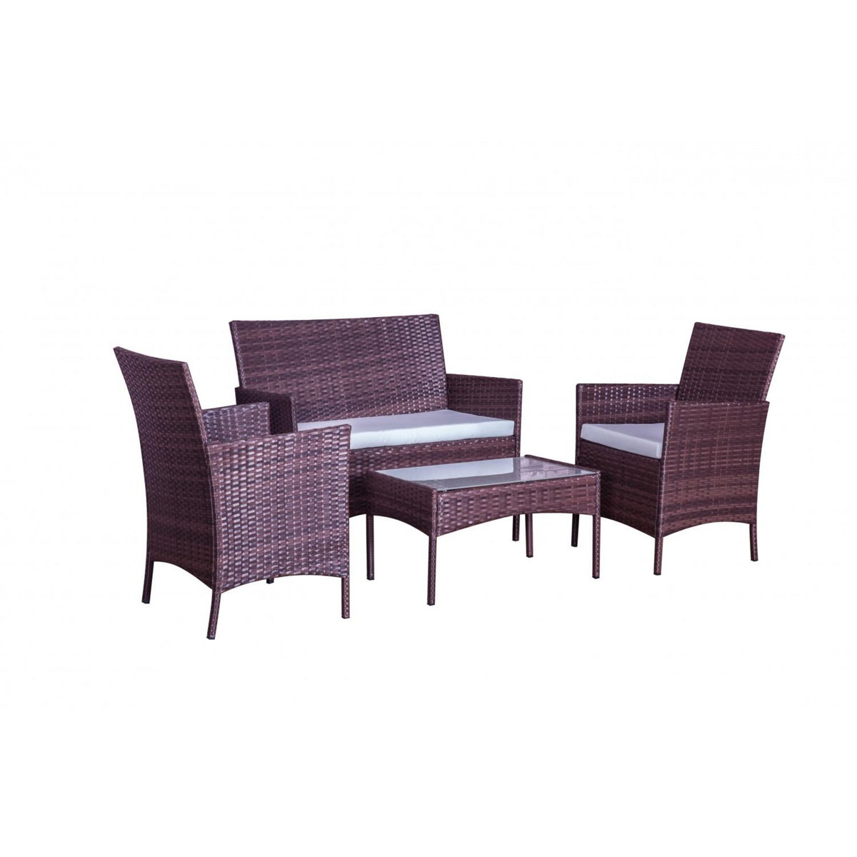 CONCEPT USINE Salon de jardin 4 places en résine tressée marron et blanc MYKONOS