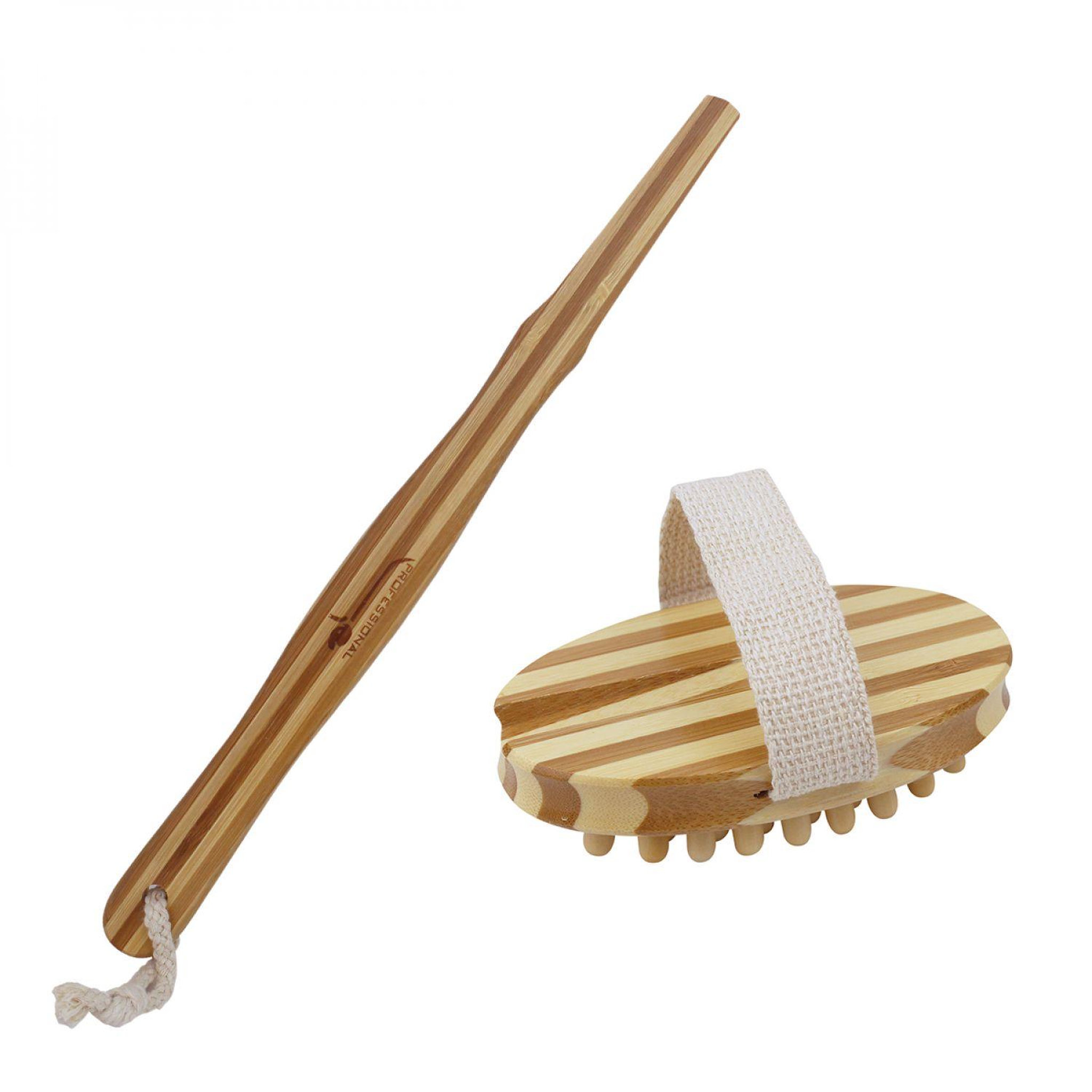 Voir la diapositive 4 : VIVEZEN Brosse de massage et de drainage, anti-cellulite en bambou 42 cm avec manche amovible et poignée de maintien