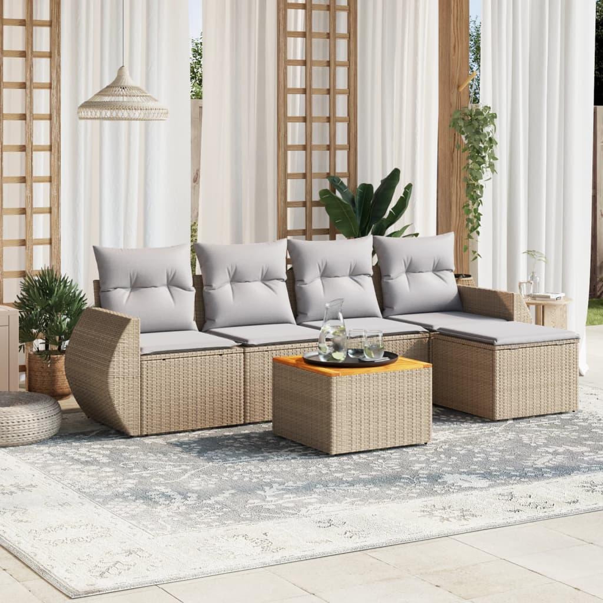 VIDAXL Salon de jardin avec coussins 6 pcs beige resine tressee