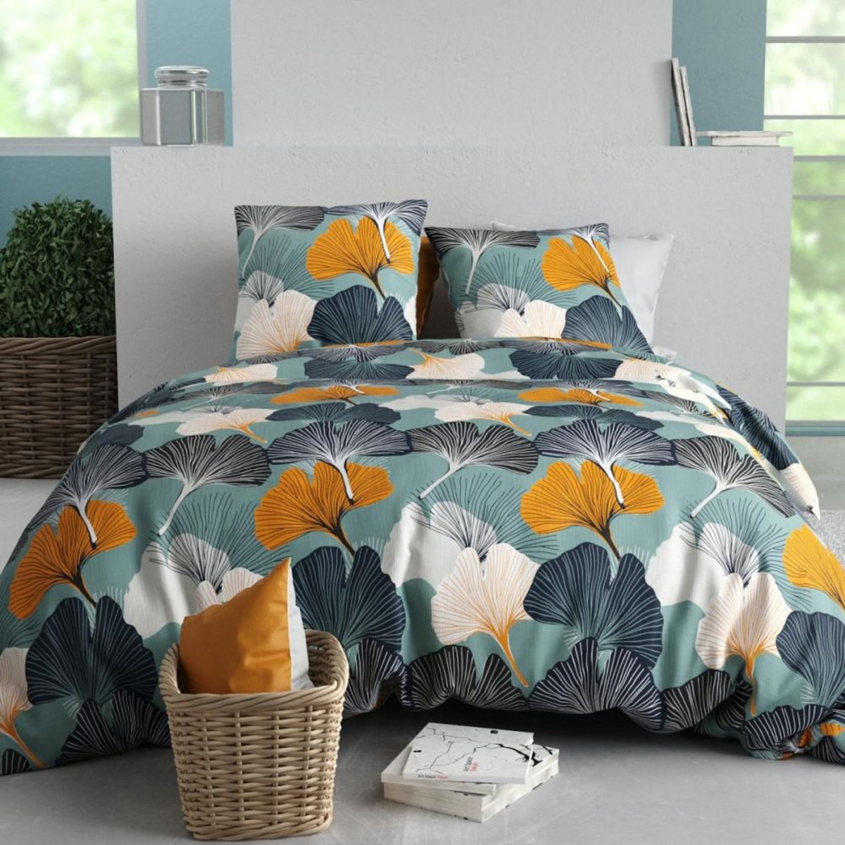 ATELIER DU COTON Housse de couette 240x220 GINK + 2 taies coton 57 fils