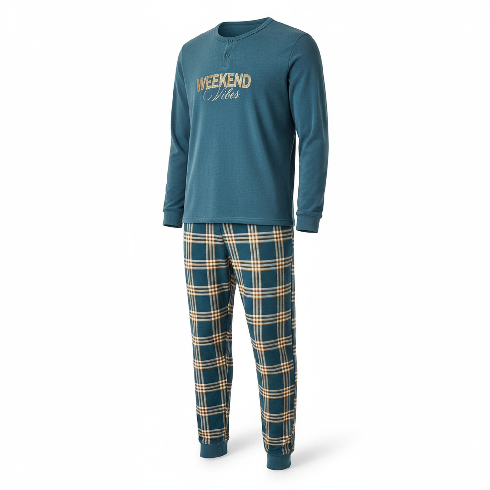 Voir la diapositive 1 : OZABI Ozabi ensemble pyjama homme doublé polaire broderie weekend vibes