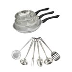 Fackelmann Set 3 poêles 20 24 et 28 cm en inox et 6 ustensiles inox Fackelmann Geneva