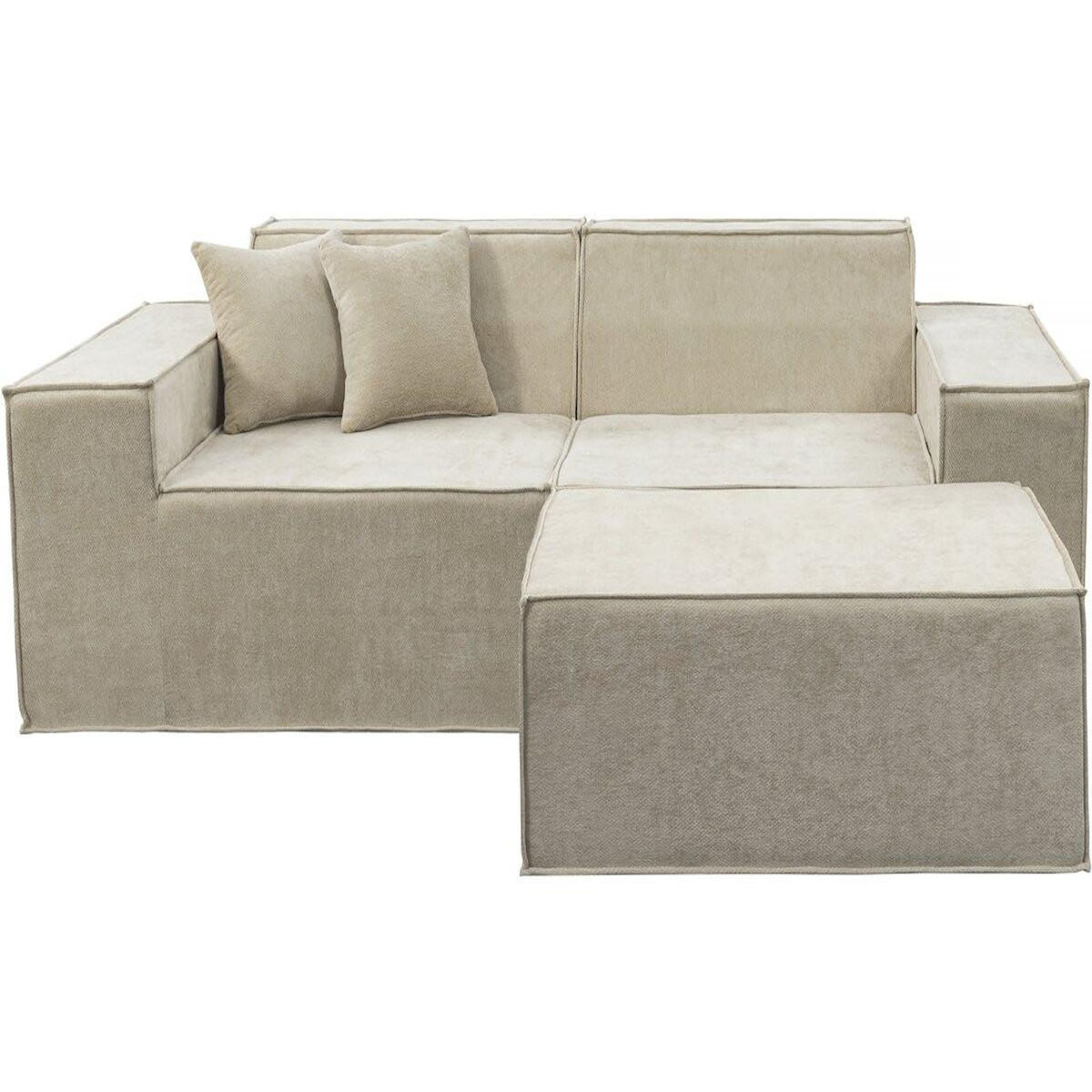 Habitat et Jardin Canapé droit modulable avec ottoman en tissu texturé  Lusso  - 3 places - Beige