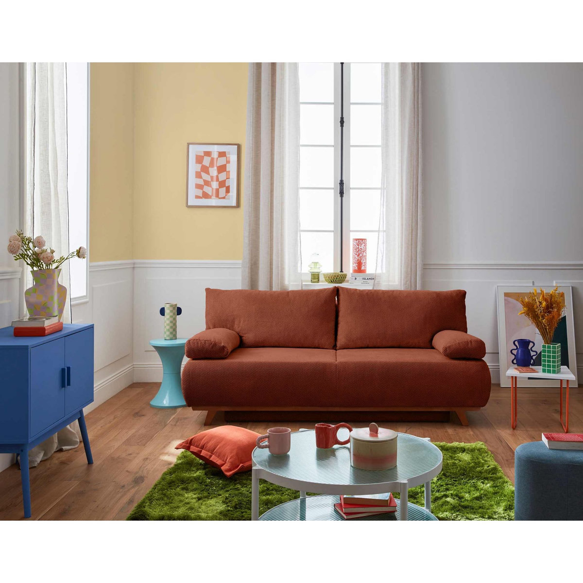 BEST MOBILIER Cristal - canapé 3 places - convertible avec coffre - en velours texturé