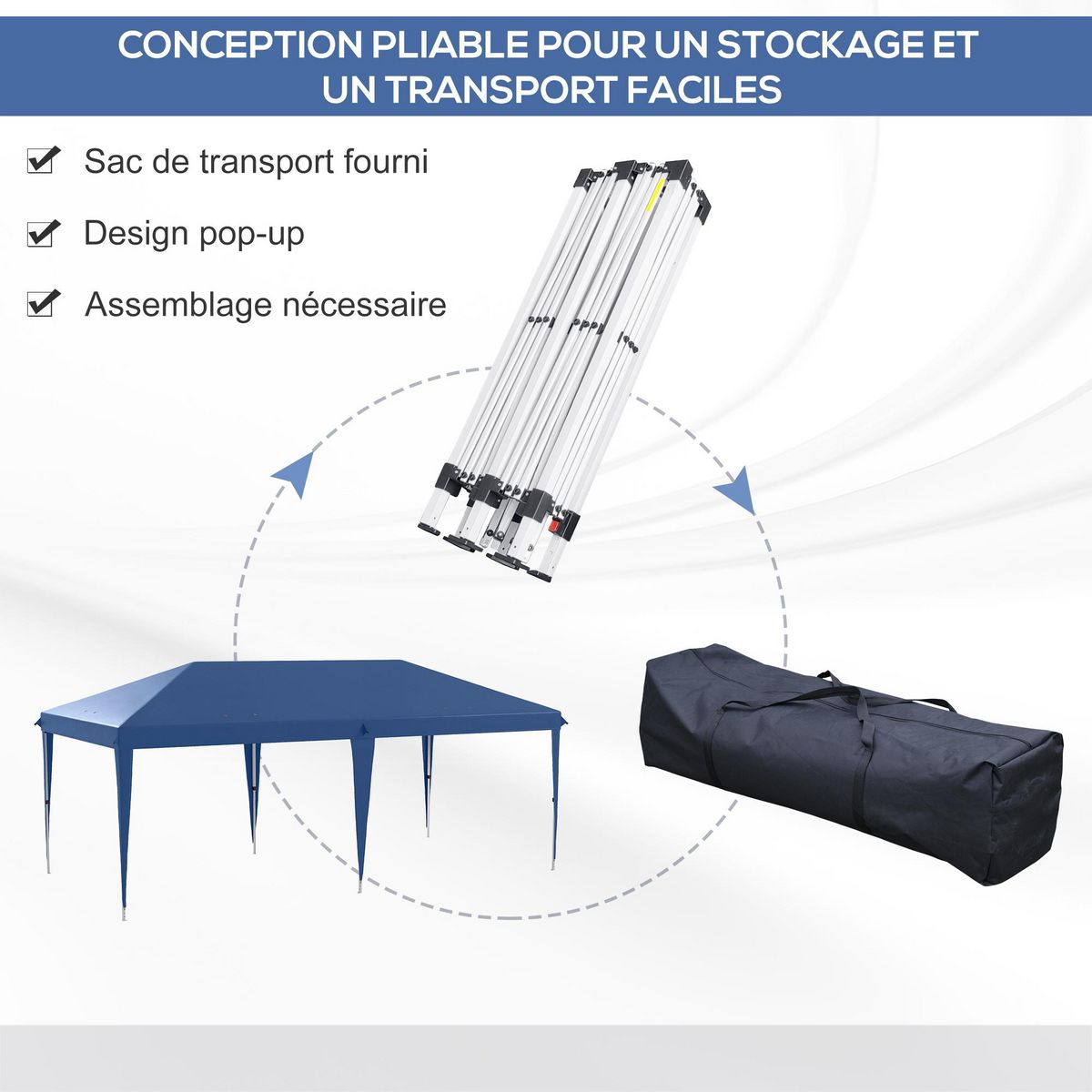 OUTSUNNY Tonnelle barnum de jardin pop-up pliant 5,85L x 2,95l x 2,7H m sac inclus acier époxy oxford haute densité bleu