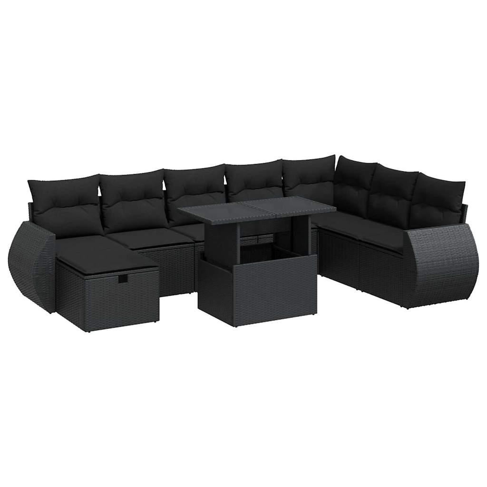Voir la diapositive 2 : VIDAXL Salon de jardin 9 pcs avec coussins noir resine tressee