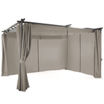 ID MARKET Pergola édition limitée toit rétractable 3x4 M et 4 rideaux taupe