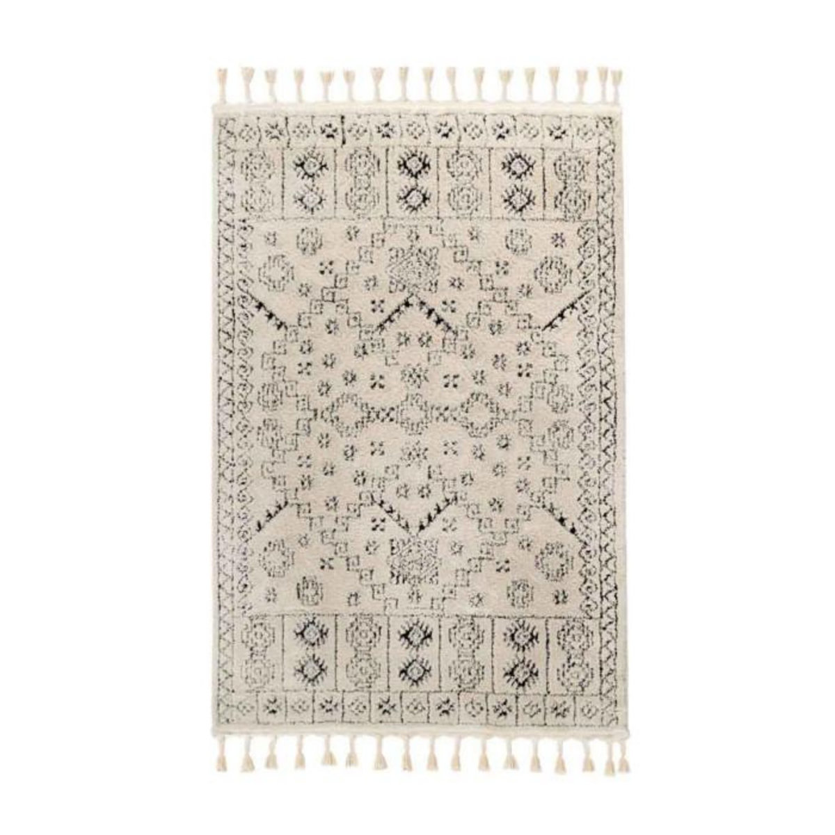 Paris Prix Tapis Tissé Ethnique avec Franges  Lovis  Blanc