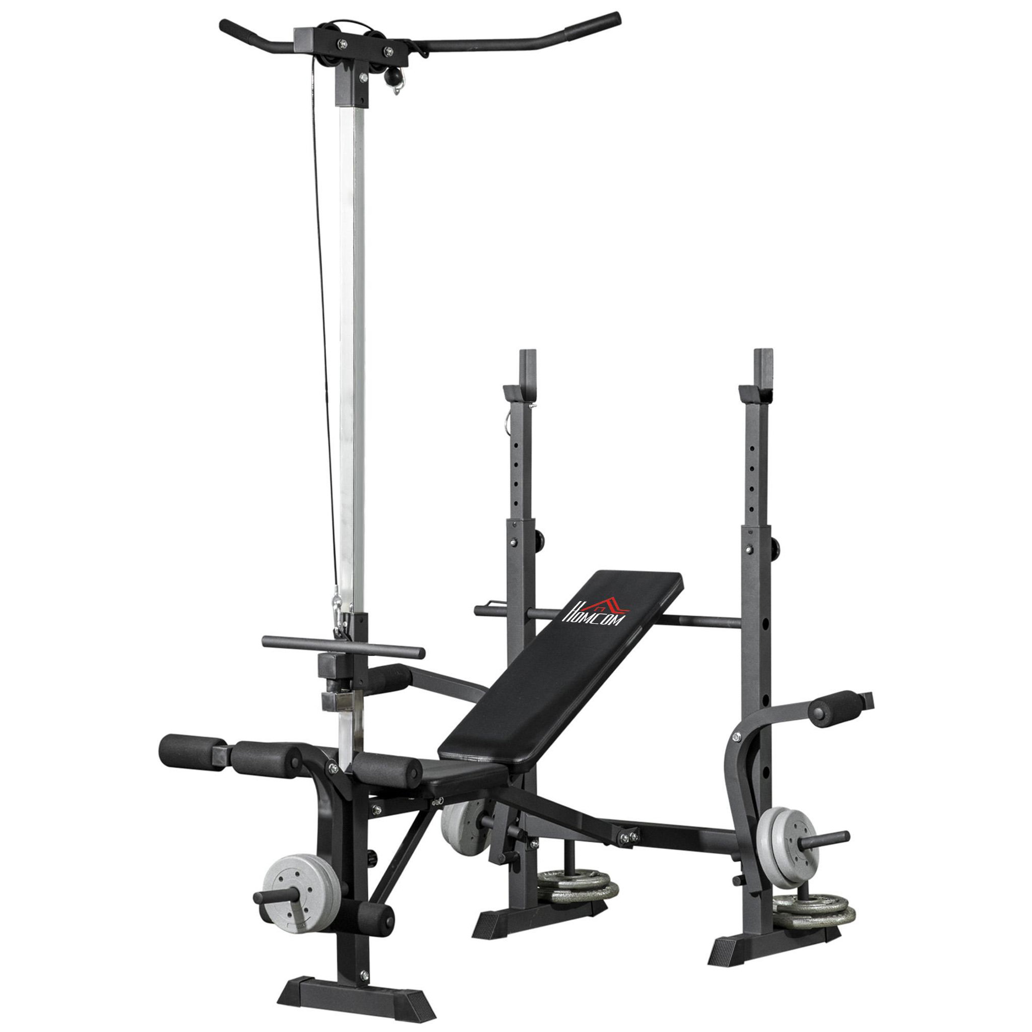 Voir la diapositive 5 : HOMCOM Banc de musculation complet multifonction réglable - poulie, support haltères, écarté pectoraux, banc - noir