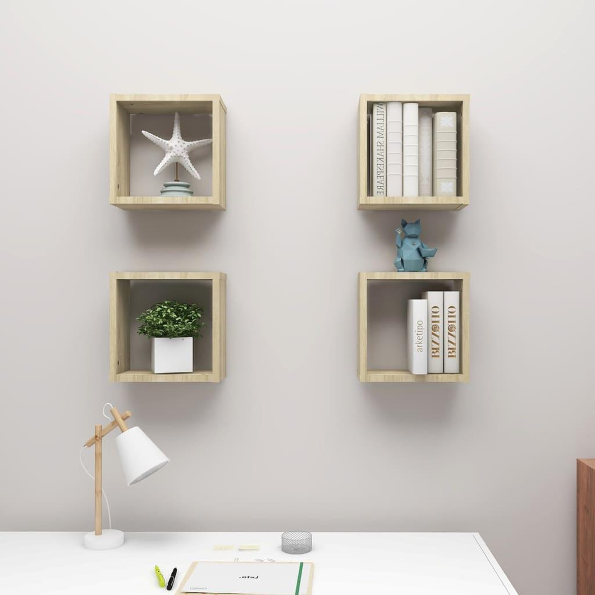 Voir la diapositive 3 : VIDAXL Etageres cube murales 4 pcs Chene sonoma 30x15x30 cm