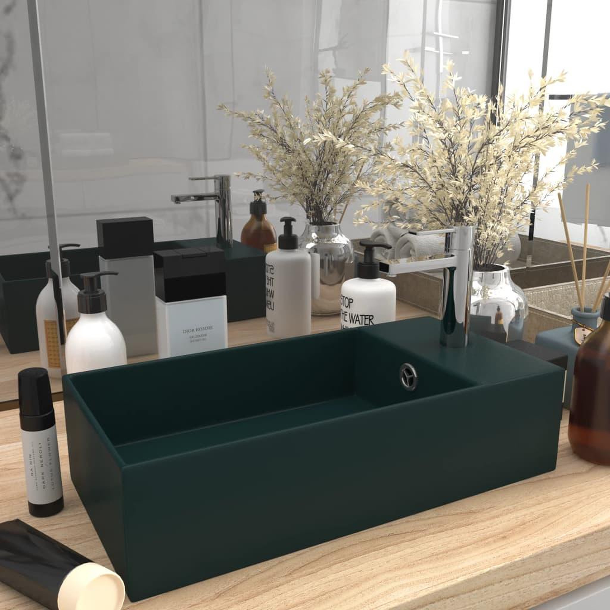 Voir la diapositive 1 : VIDAXL Lavabo de salle de bain avec trop-plein Ceramique Vert fonce