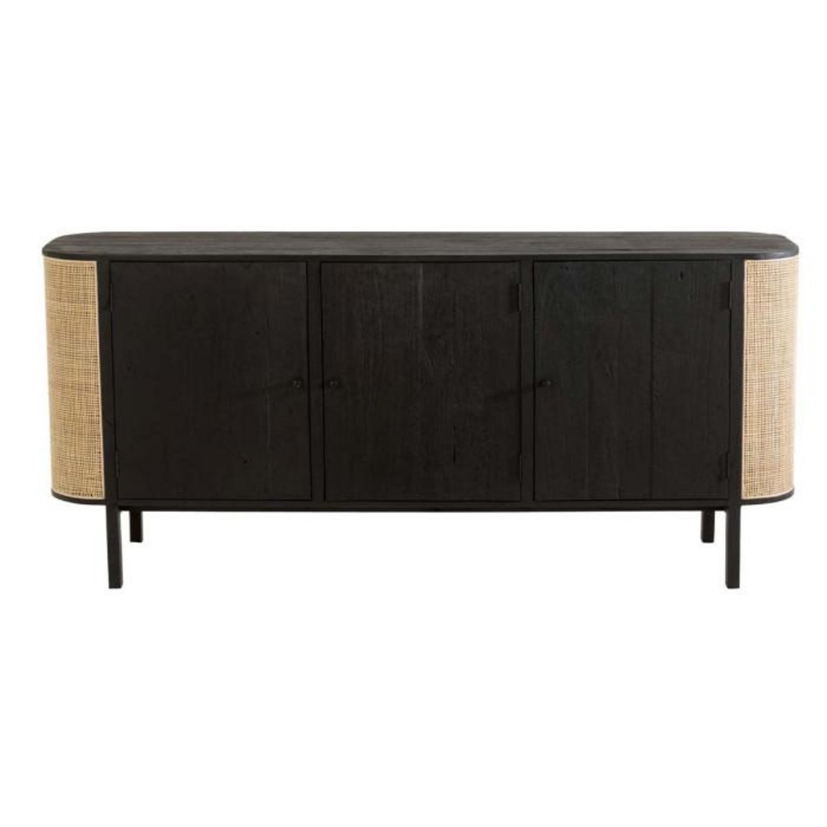 Paris Prix Buffet 3 Portes en Rotin  Molly  180cm Noir & Beige