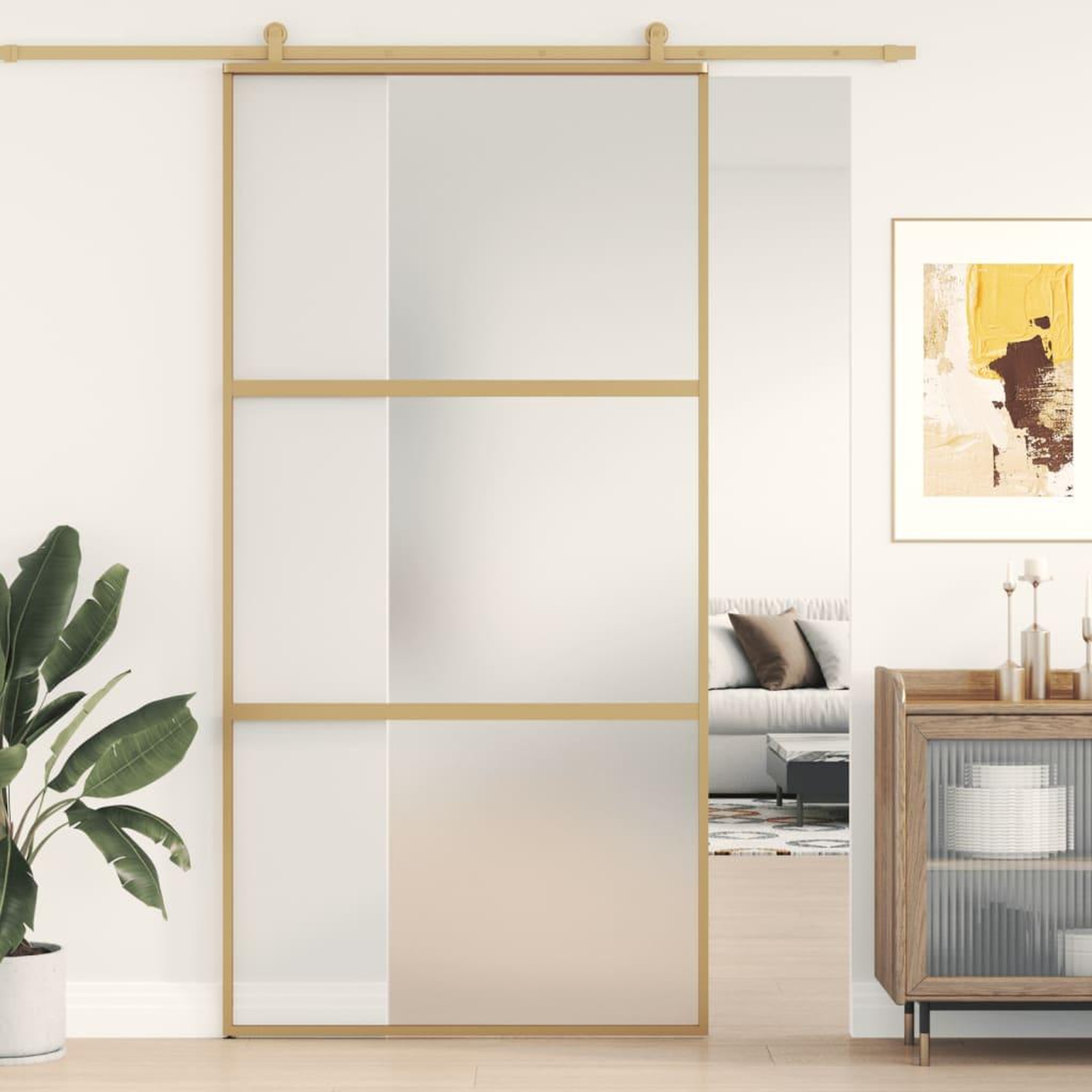 VIDAXL Porte coulissante dore 102,5x205 cm verre ESG depoli aluminium