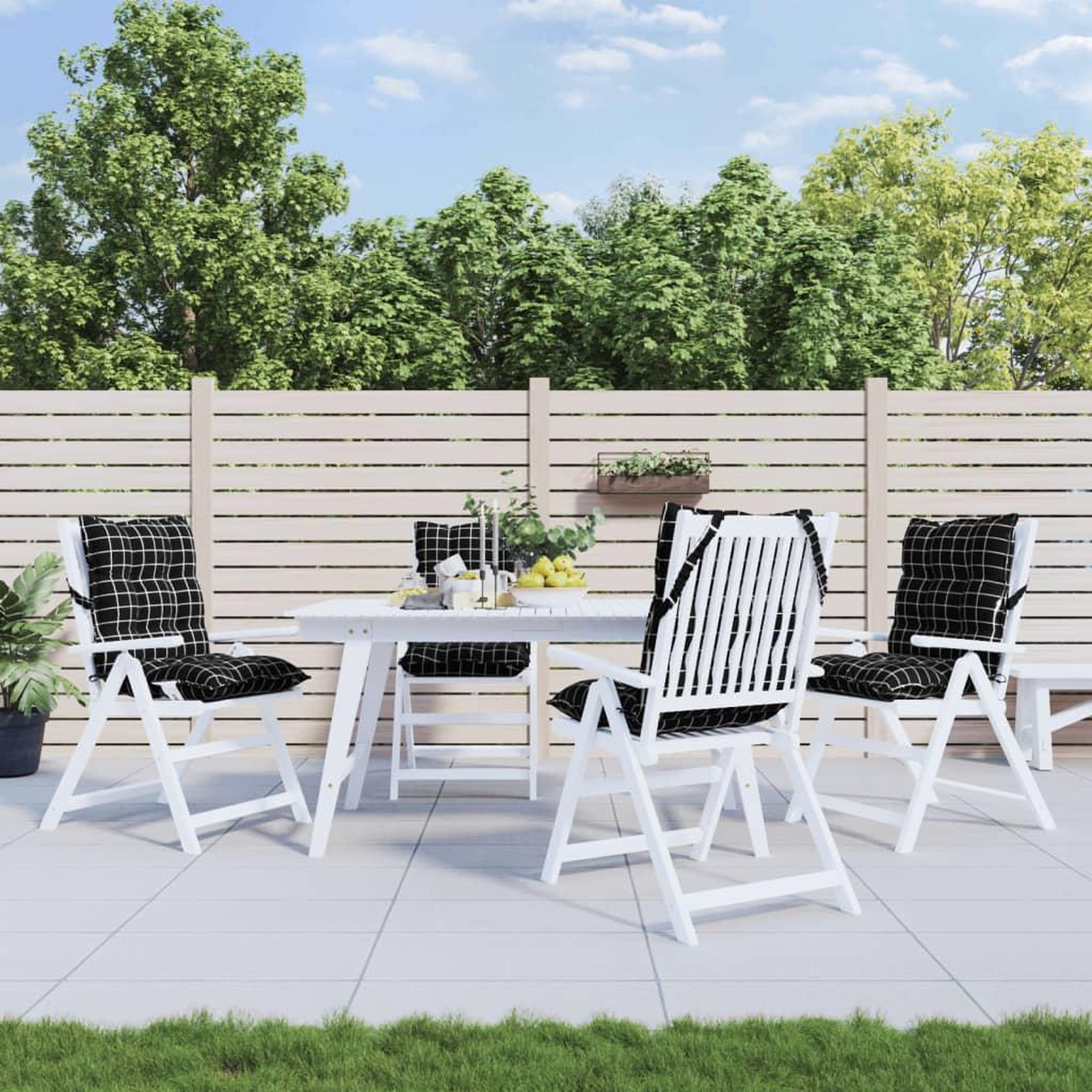 VIDAXL Coussins de chaise a dossier bas lot de 4 motif a carreaux noir
