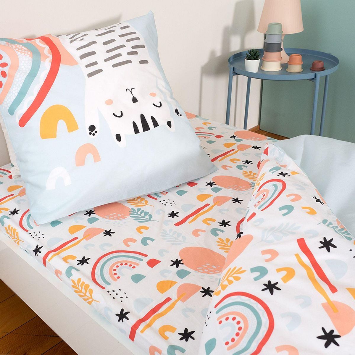 COTE DECO Parure de lit enfant Chat - Coton 57 fils/cm² - 140 x 200 cm